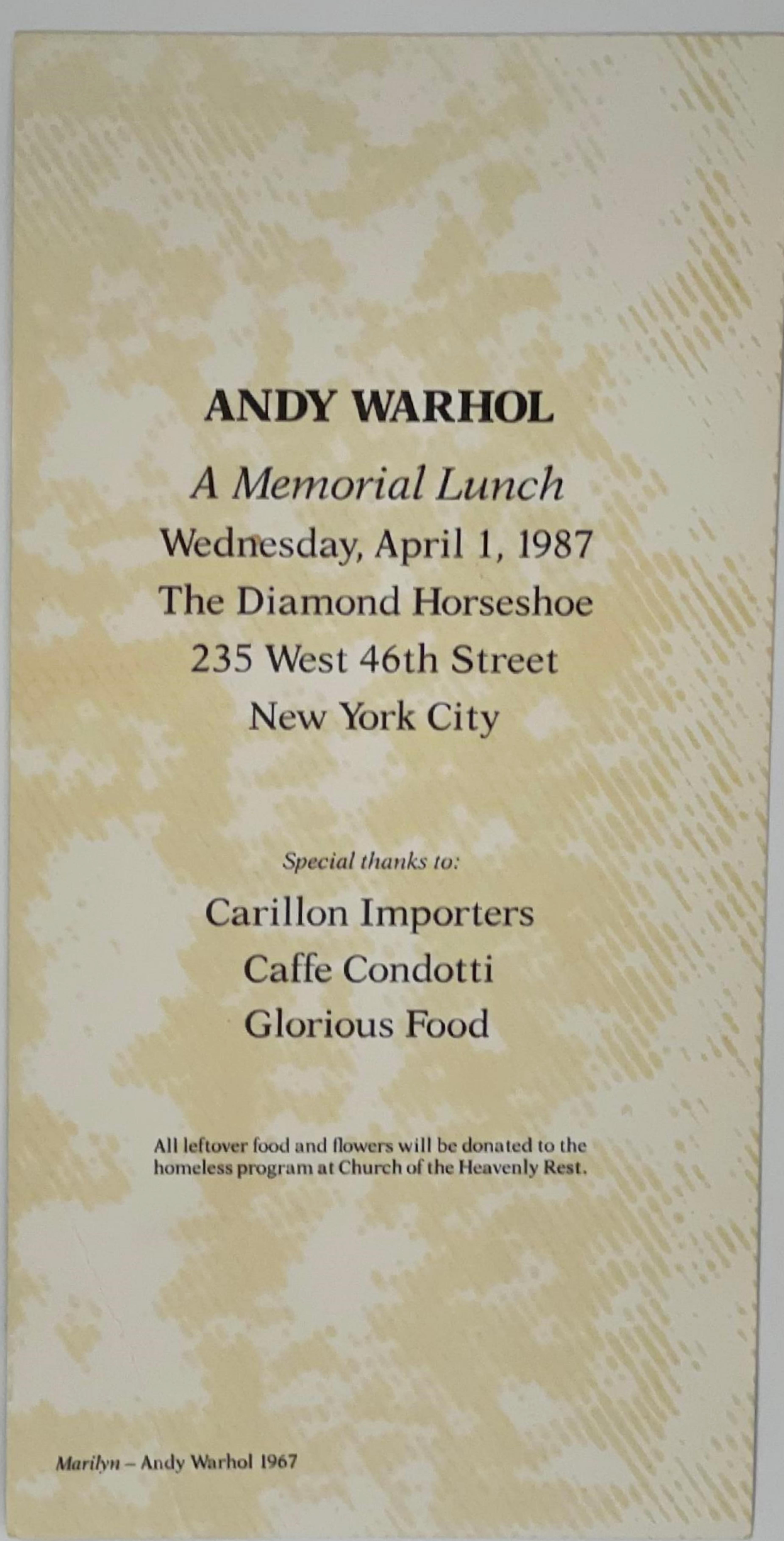 Exclusive Invitation Card to Andy Warhol Memorial Lunch from Estate of Tim Hunt For Sale 5