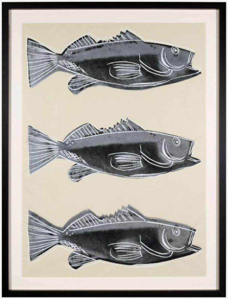 Fish - Screenprint in colors on wallpaper  Estate and foundation stamps on verso - Print by Andy Warhol