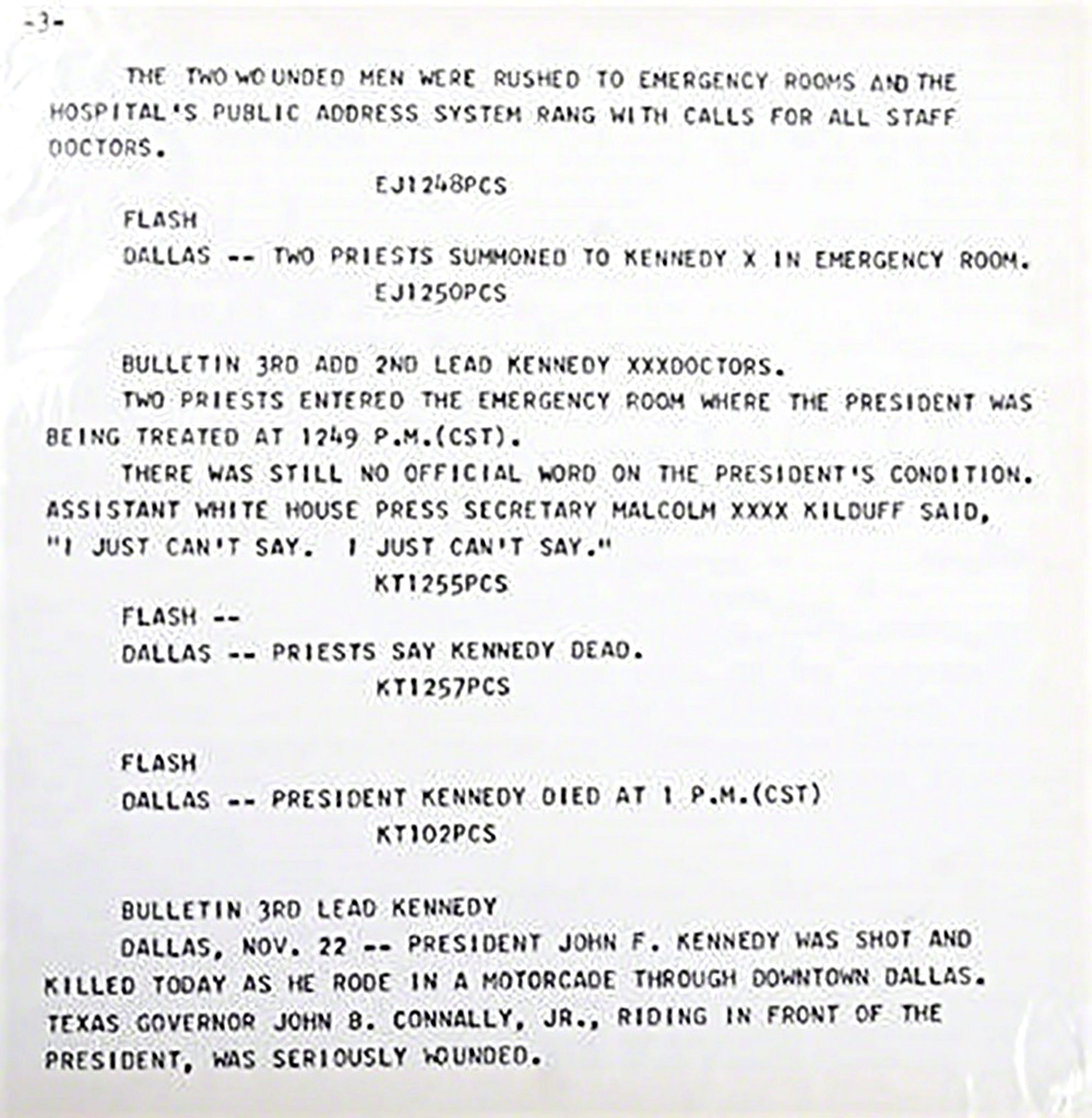 Andy Warhol
Pages de colophon du portefeuille Flash, assassinat de JFK, 1968
2 Sérigraphies séparées : (1) texte sérigraphié sur papier et texte télétype ; (2) feuille de colophon au crayon et numérotée XVII (de l'édition de 26 (chiffres