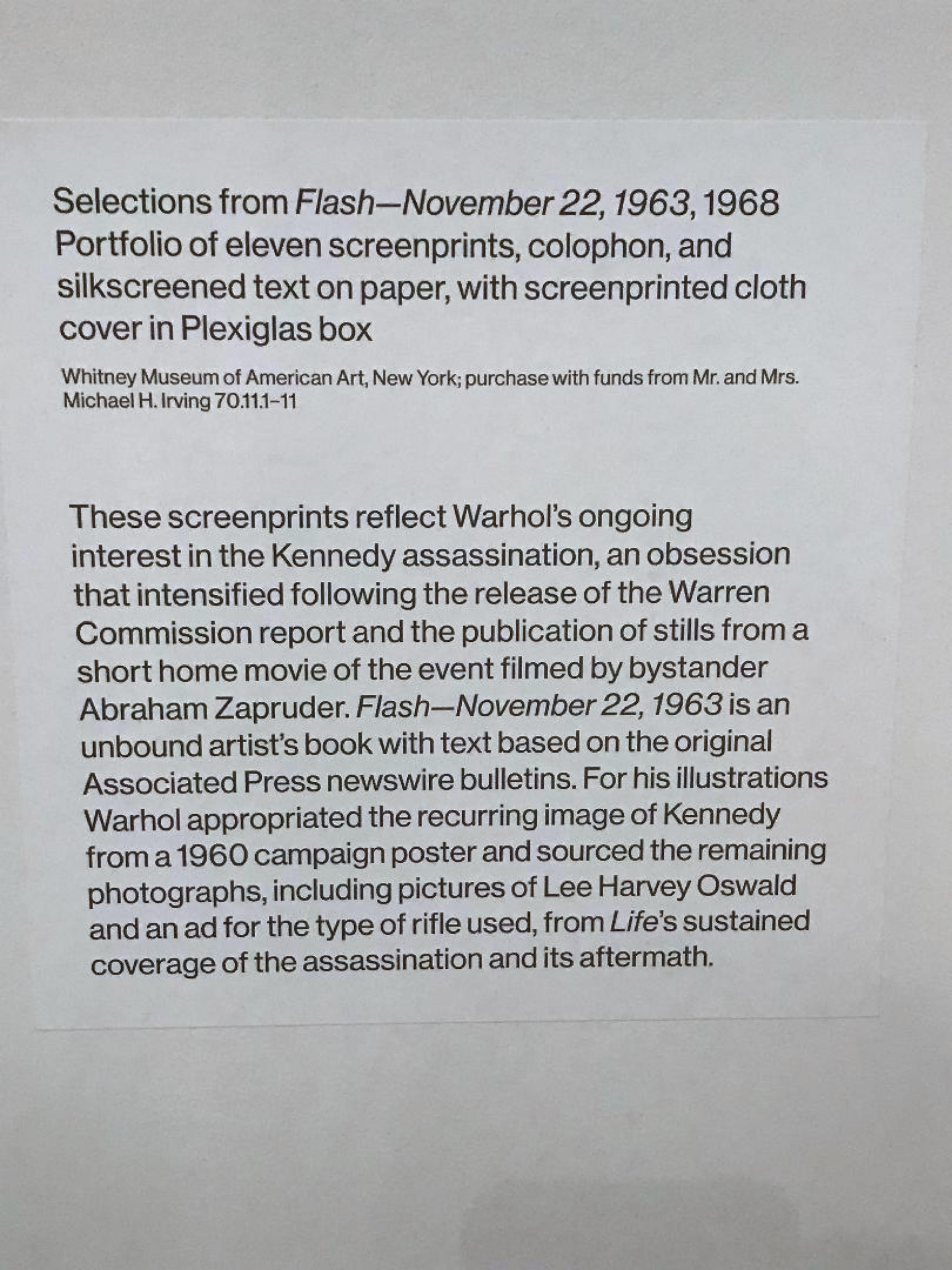 Flash portfolio colophon page, JFK Assassination (Hand signed) - Pop Art Print by Andy Warhol