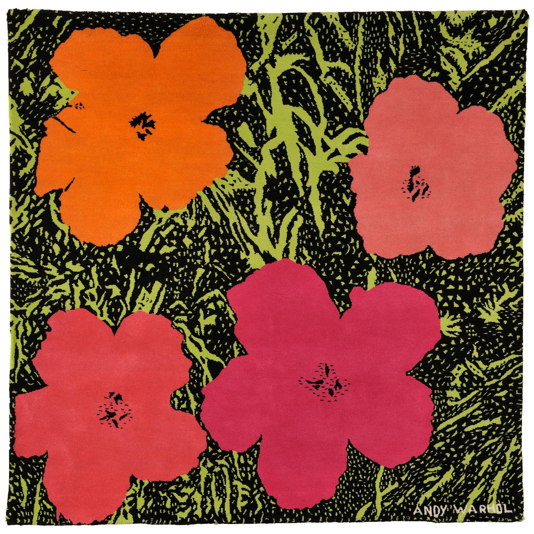 (After) Andy Warhol
Flowers, 1968
Hand Woven Wool Tapestry
183 x 183 cm (72 x 72 in)
Edition of 20
With the knotted name ‘ANDY WARHOL’ lower right and the embroidered annotation ‘WARHOL ©’ on the reverse
Published by Modern Master Tapestries,