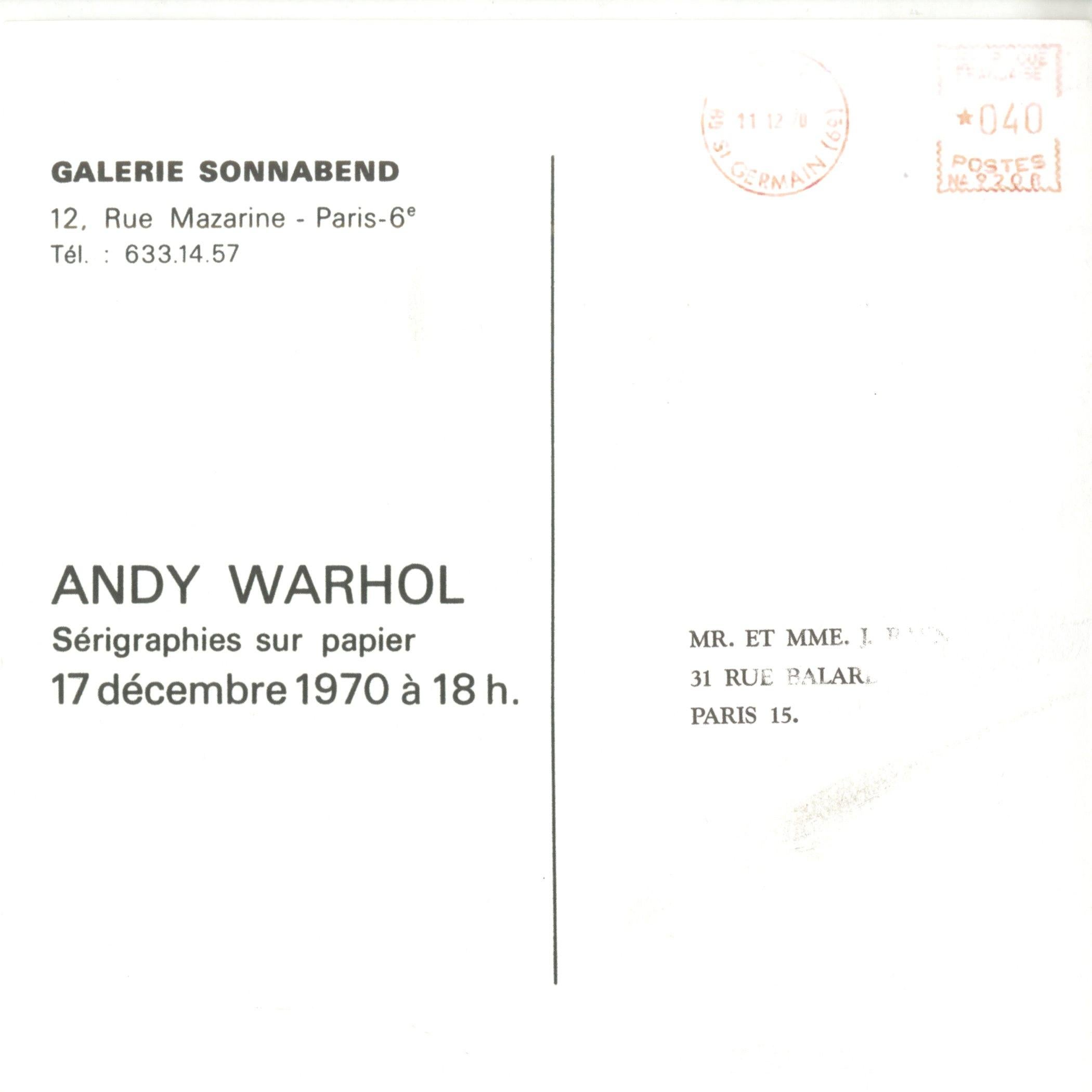 Blumen, Galerie Sonnabend, Einladungskarte mit Postmarke (Pop-Art), Art, von Andy Warhol