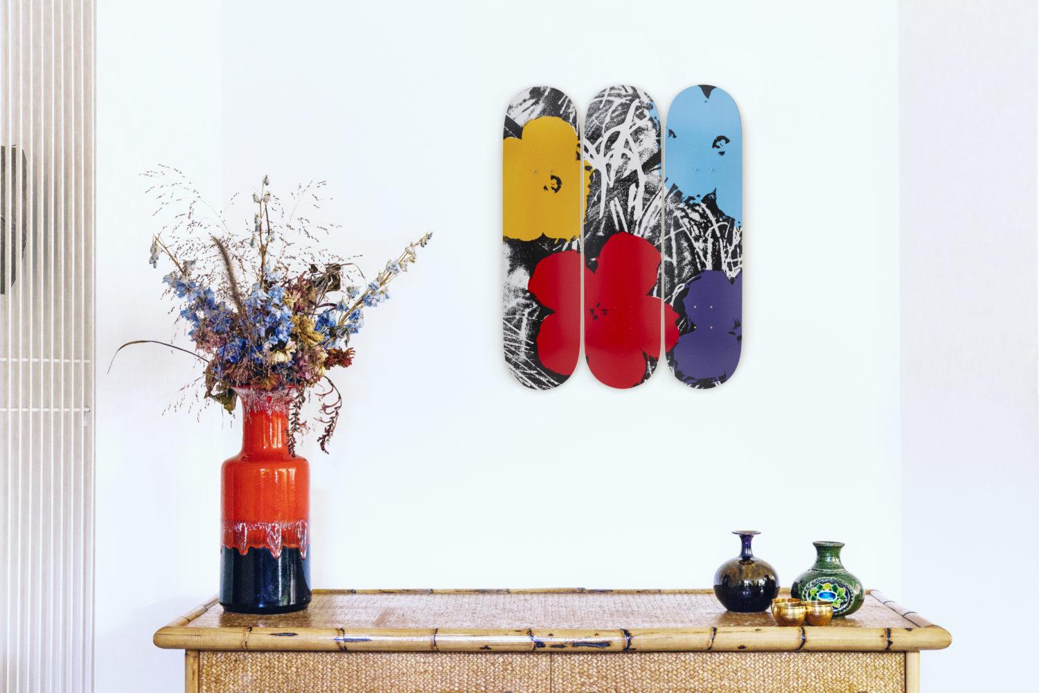 FLOWERS (GREY/RED) Limited Edition Skate Deck Modern Design Pop American Icon - Print by Andy Warhol