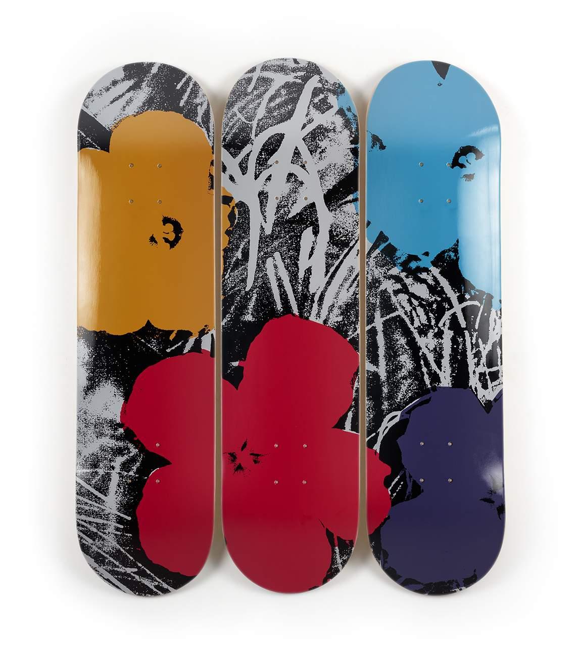 Andy Warhol Abstract Print - FLOWERS (GREY/RED) Limited Edition Skate Deck Modern Design Pop American Icon
