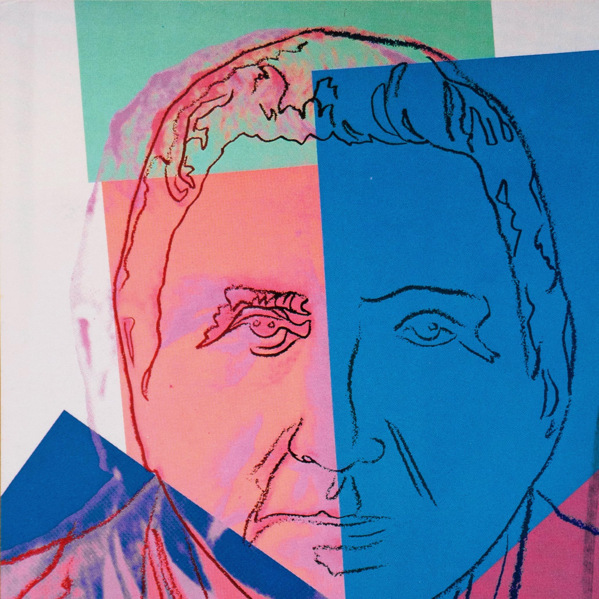 Litografía offset sobre papel de trama, delicadamente coloreada, que muestra a la novelista, poetisa, dramaturga y coleccionista de arte estadounidense Gertrude Stein. Creado por Andy Warhol (estadounidense, 1928 - 1987) y firmado a mano por Warhol,