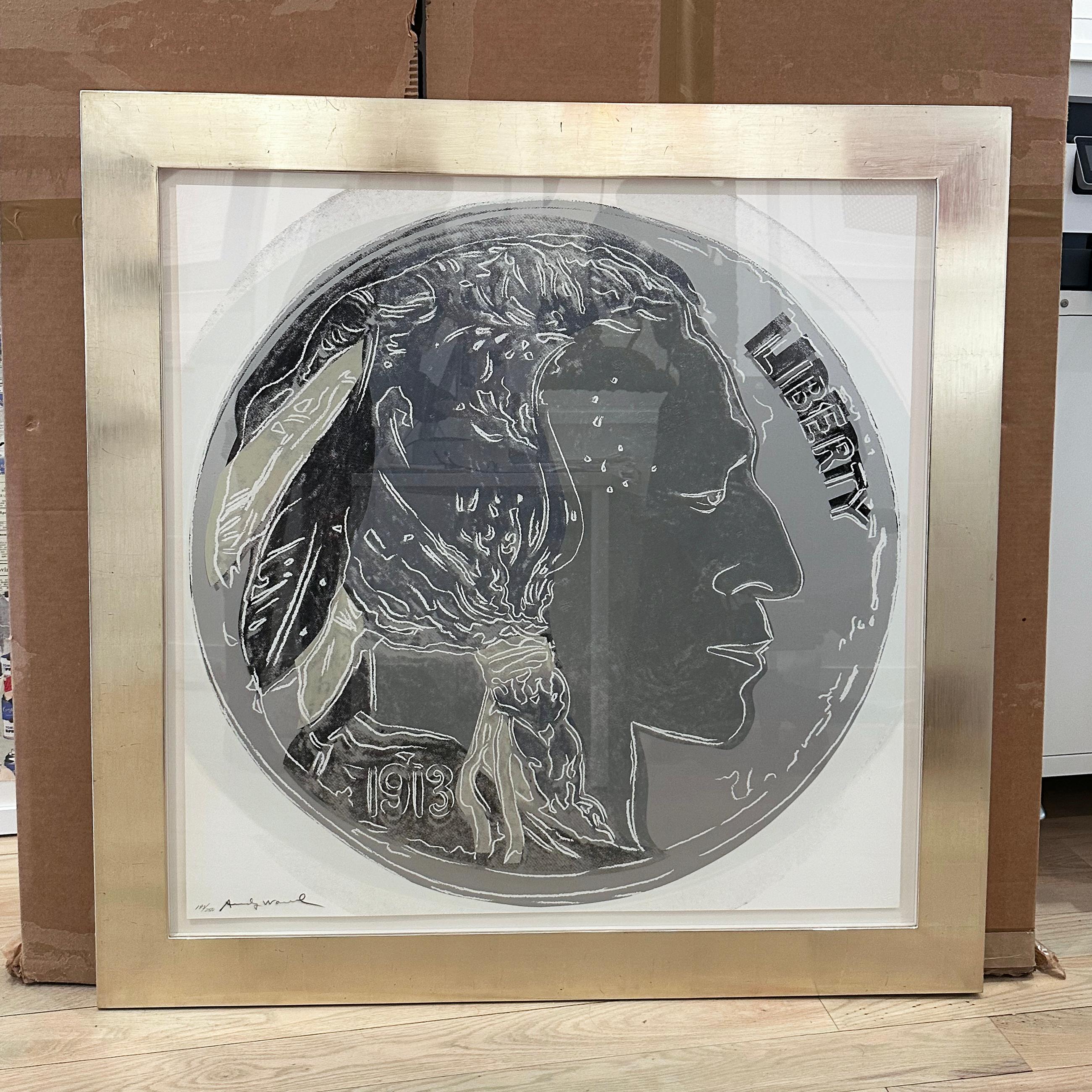 Indian Head Nickel, from Cowboys and Indians - Gray Portrait Print by Andy Warhol