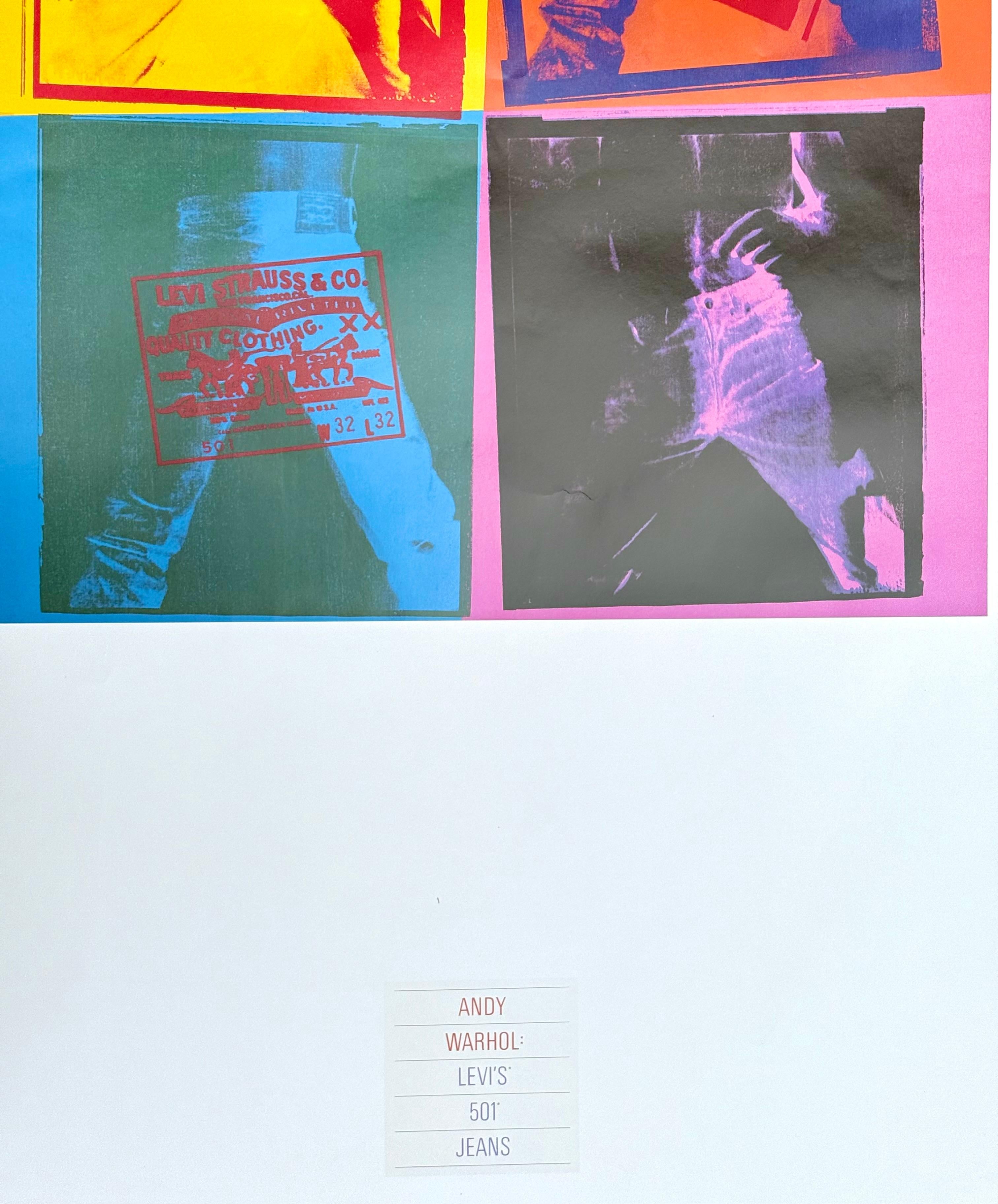 Original off set lithograph “Levi’s 501 Jeans”. Executed in 1984, Andy Warhol.  Unsigned. Unknown edition. Condition is very good. Under plexiglass. Newly framed in contemporary white frame.  Overall framed measurements are 36.75 by 24.75 inches. 