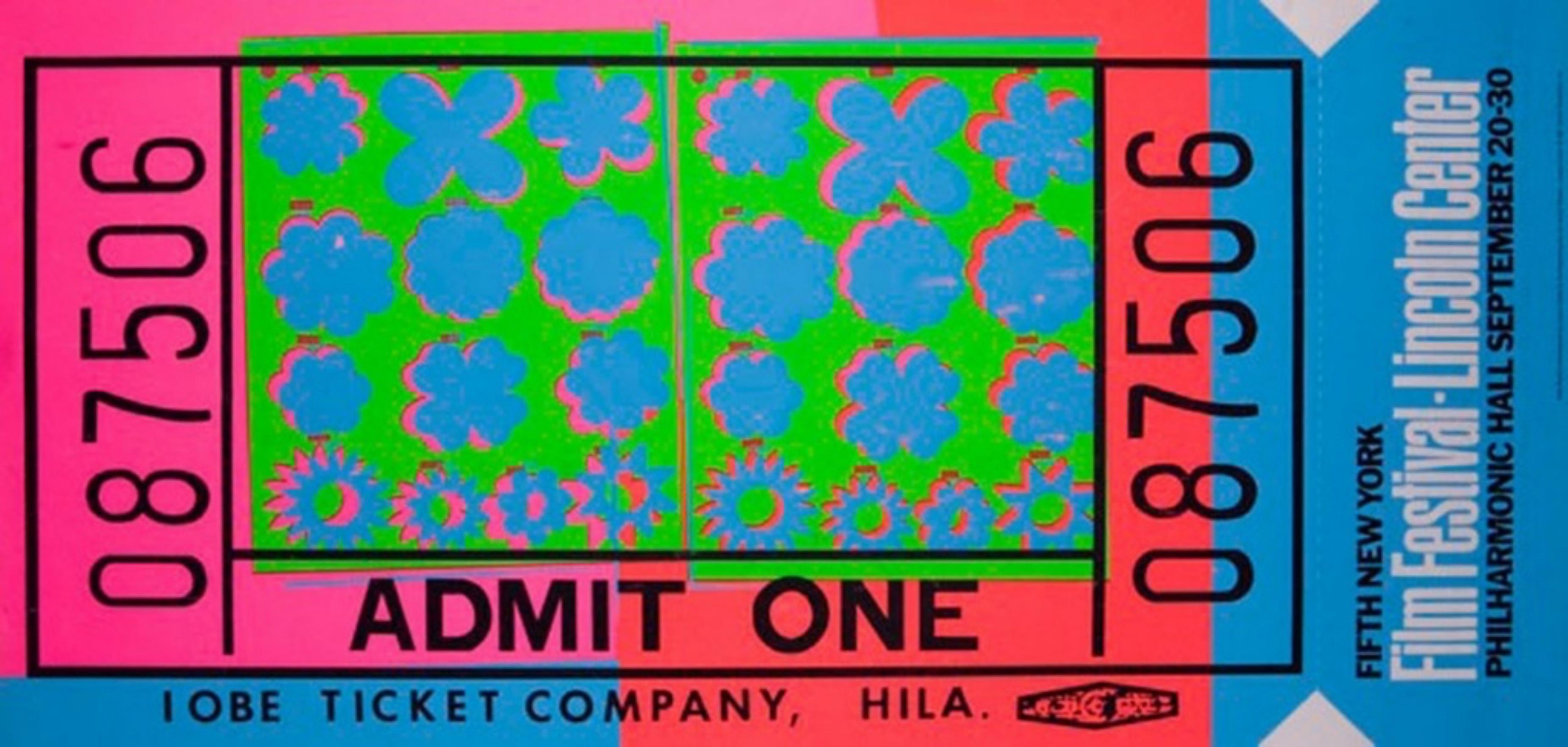 Andy Warhol
Lincoln Center Ticket (Feldman & Schellmann, II.19), 1967
Limitierte Auflage Farb-Siebdruck auf Velinpapier
Auflage von 500 Stück (nicht nummeriert)
Am unteren Rand gestempelt und datiert: Andy Warhol/Commissioned by Lincoln Center for