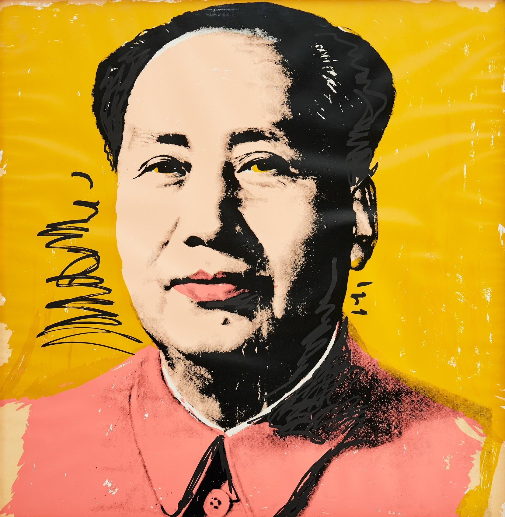 Published in 1972 and created as part of a ten print portfolio, Mao #97 is a color screenprint by Andy Warhol that is hand-signed in pen and numbered (with a rubber stamp), verso, measuring 36 x 36 in. (91.4 x 91.4 cm.), unframed.  From the edition