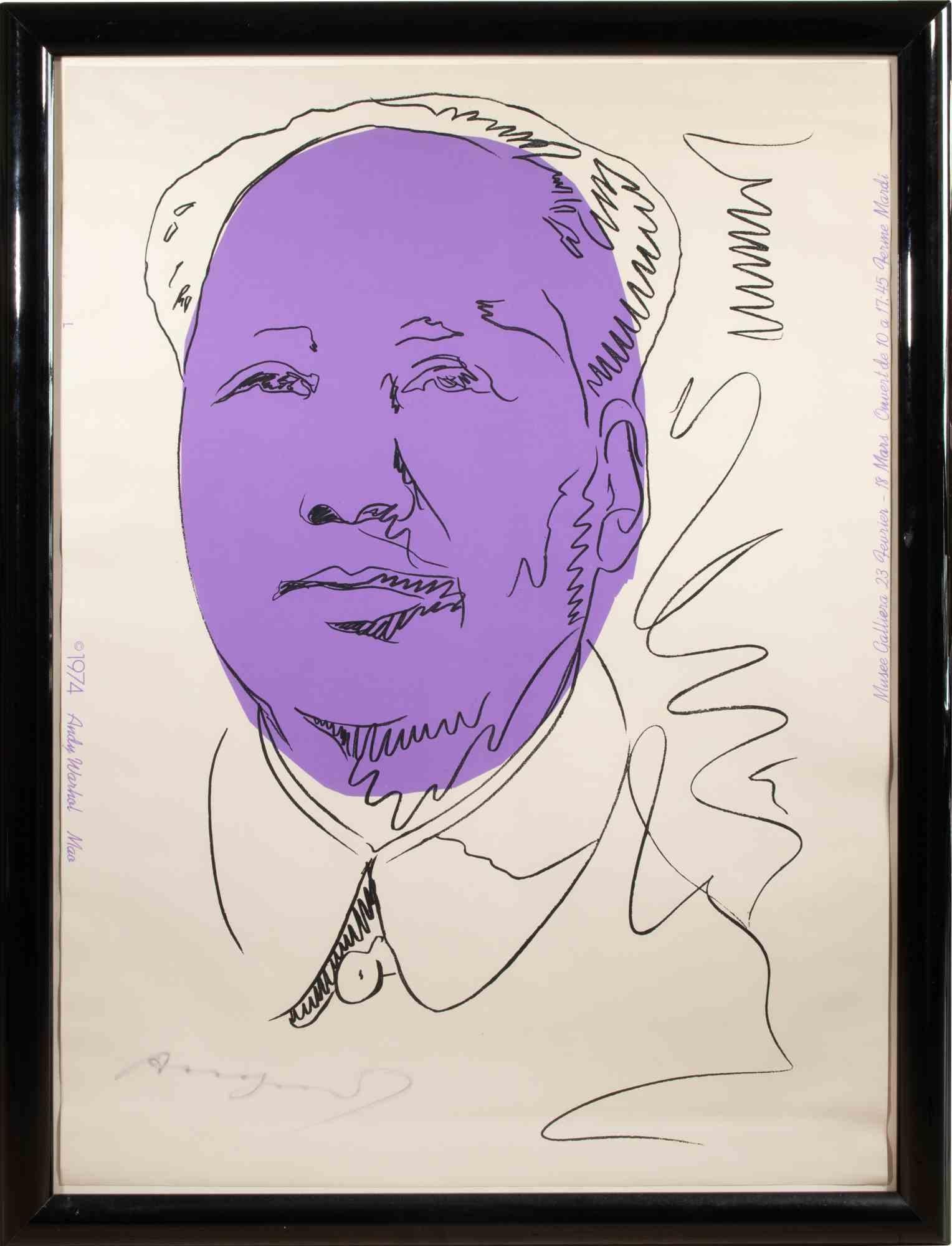 Mao est une œuvre d'art contemporain réalisée par Andy Warhol en 1974.

Sérigraphie couleur sur papier peint.

Cadre inclus : 113 x 86 x 3 cm

Signé à la main en bas à gauche.

Prov. Galerie Vayhinger, Radolfzell (dos du cadre avec étiquette
