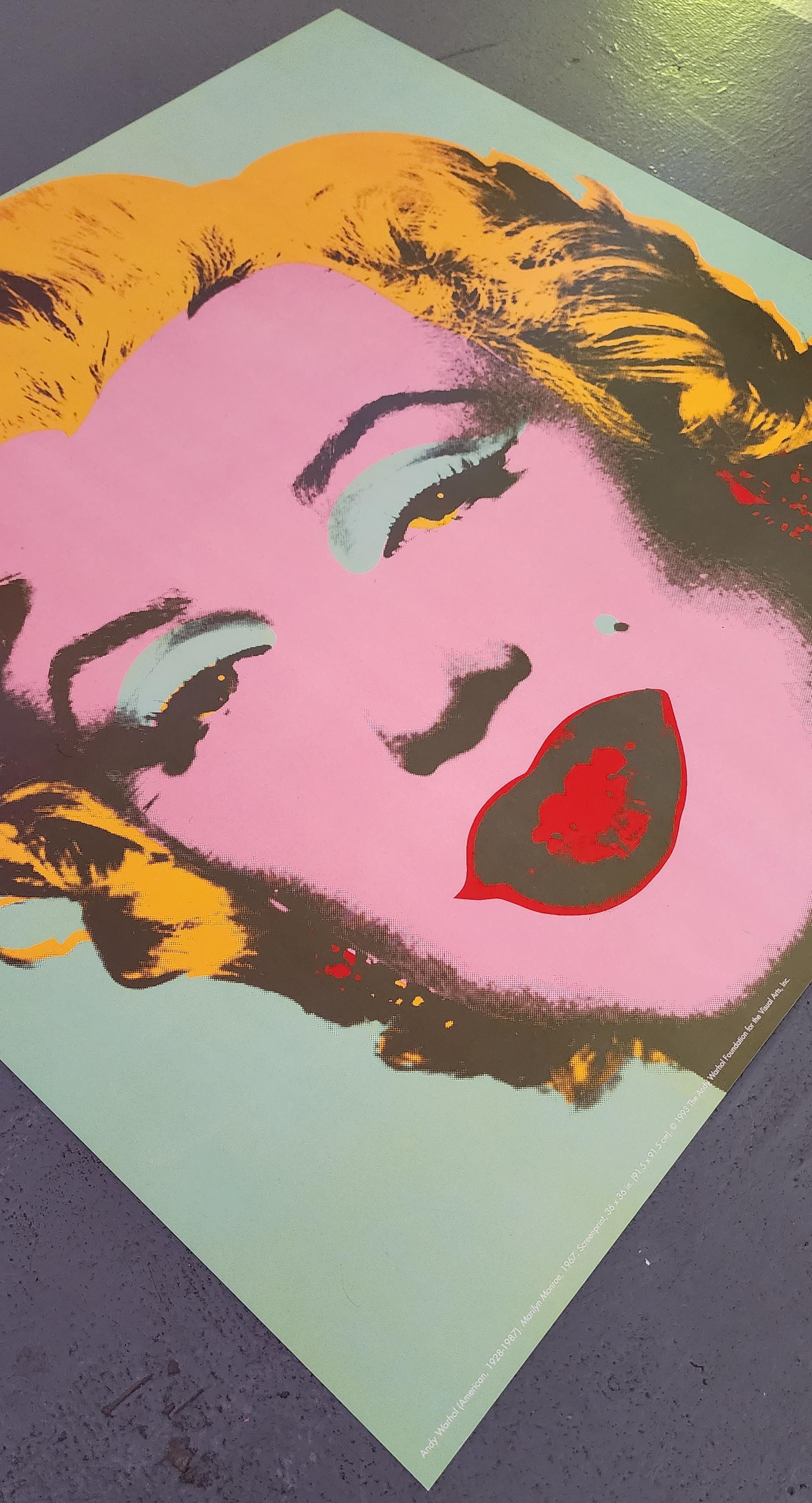 Andy Warhol (after)
Marilyn, 1967 (Green) (Pop Art, Visual Art Movement, Celebrity Culture, Artistic Expression)
Year: 1993
Poster print on heavy paper (Offset)
Size: 25.5×25.4in 
Authorized by the Andy Warhol Foundation for the Visual Arts,