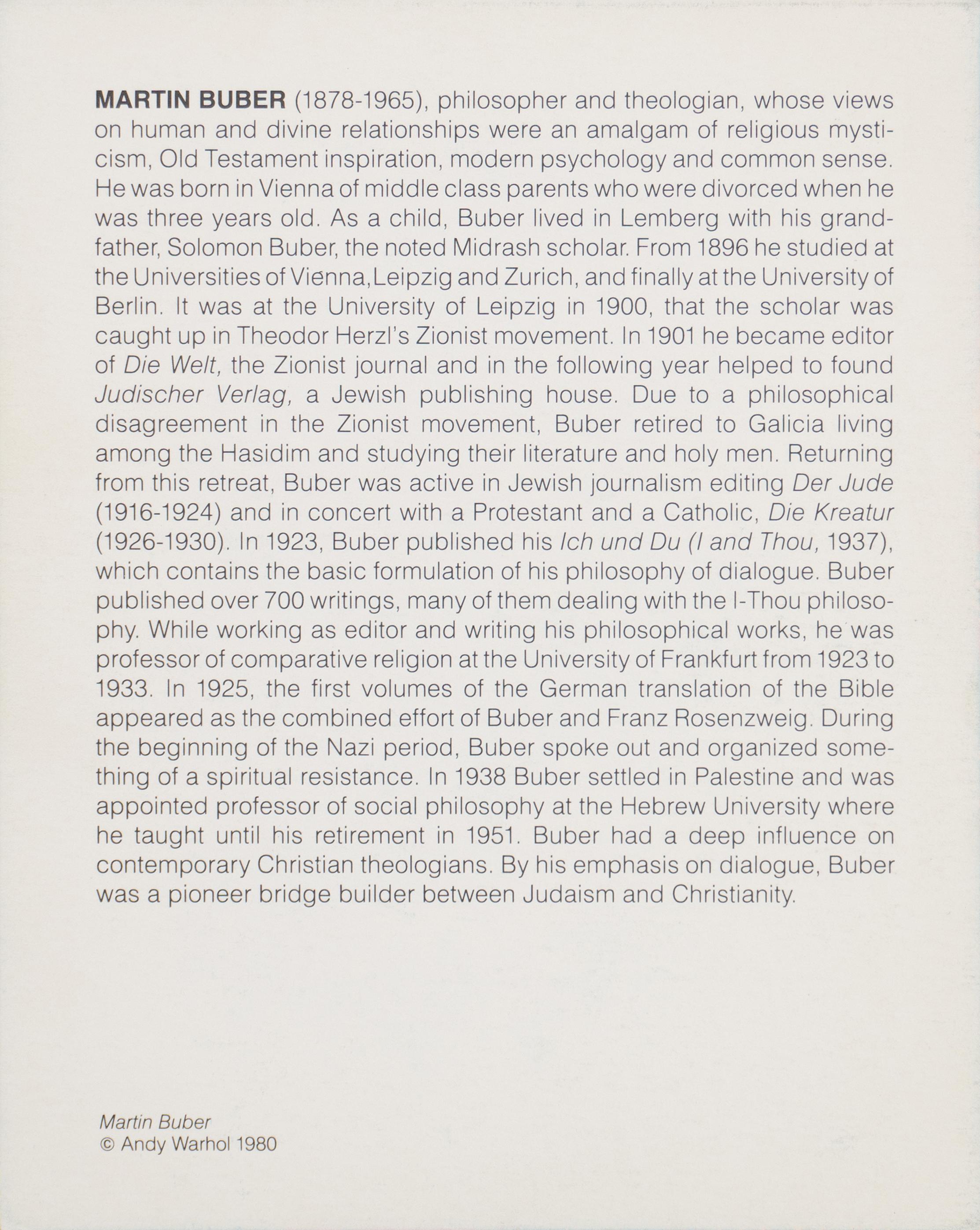 Martin Buber', Dieci Ebrei, Pop Art, Filosofia, Palestina, Lowe Art Museum, NYC 2