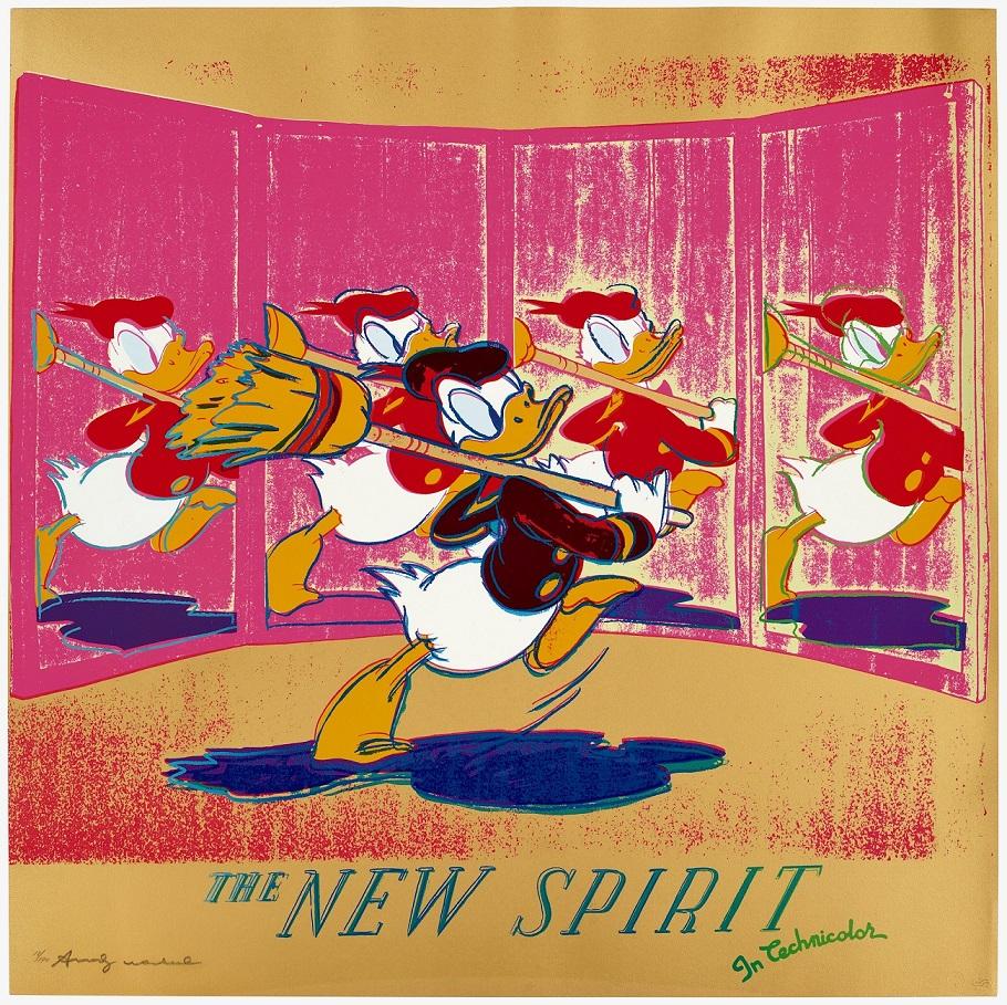 One of ten sceenprints in the highly-regarded, Ads portfolio, created by Andy Warhol in 1985, New Spirit (featuring Donald Duck), is hand-signed by the artist in pencil, and numbered, measuring 38 x 38 in. (96.5 x 96.5 cm), unframed.  From the