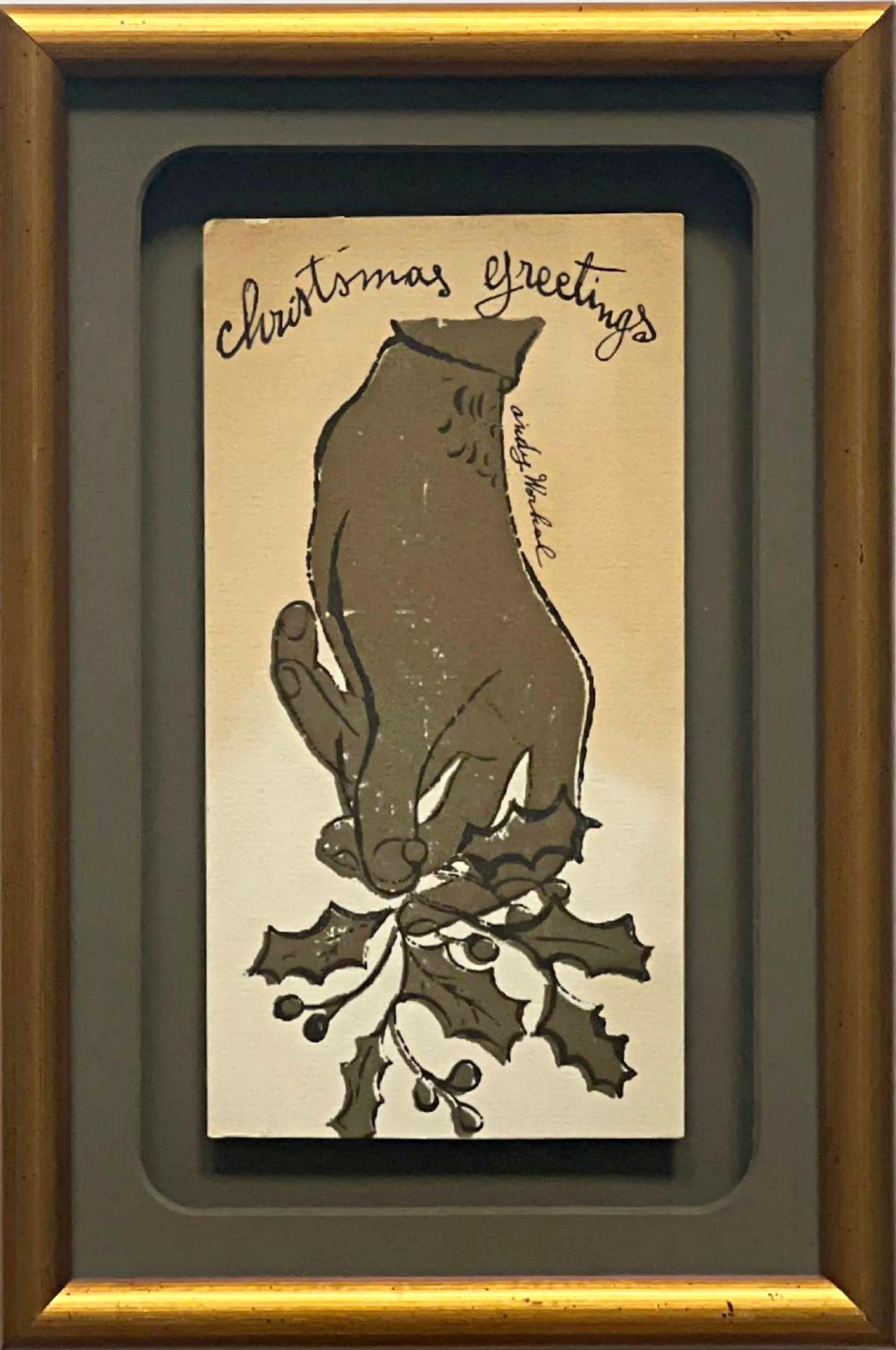 Tarjeta de Navidad original, placa firmada, colección de Herb Nass, abogado de Warhol - Print de Andy Warhol