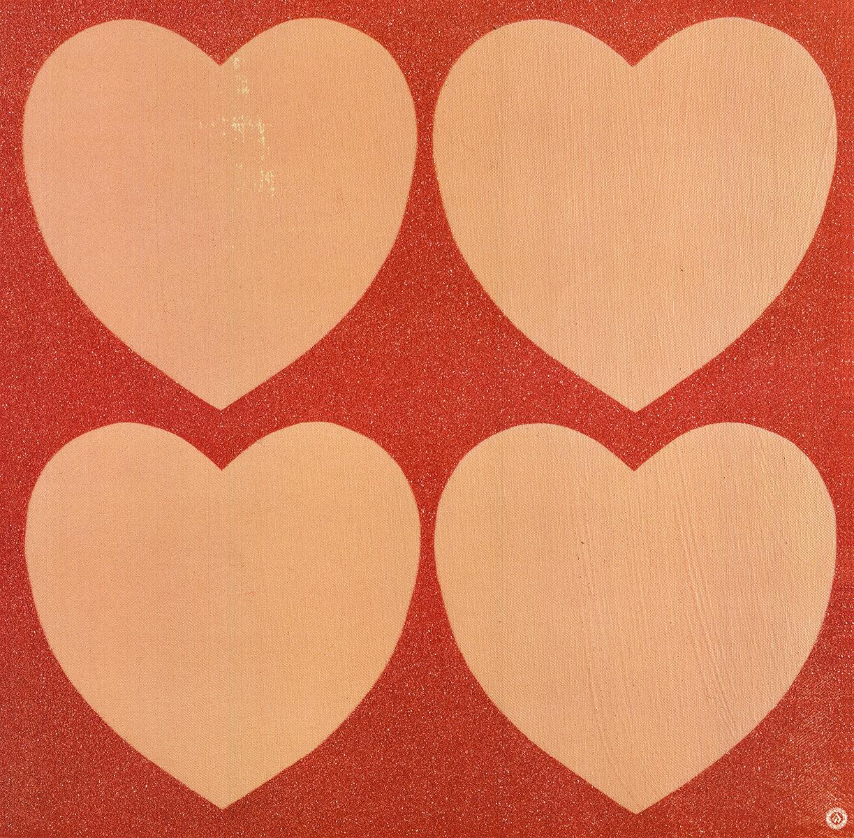 Pink Hearts X 4 - Pop Art Print by Andy Warhol