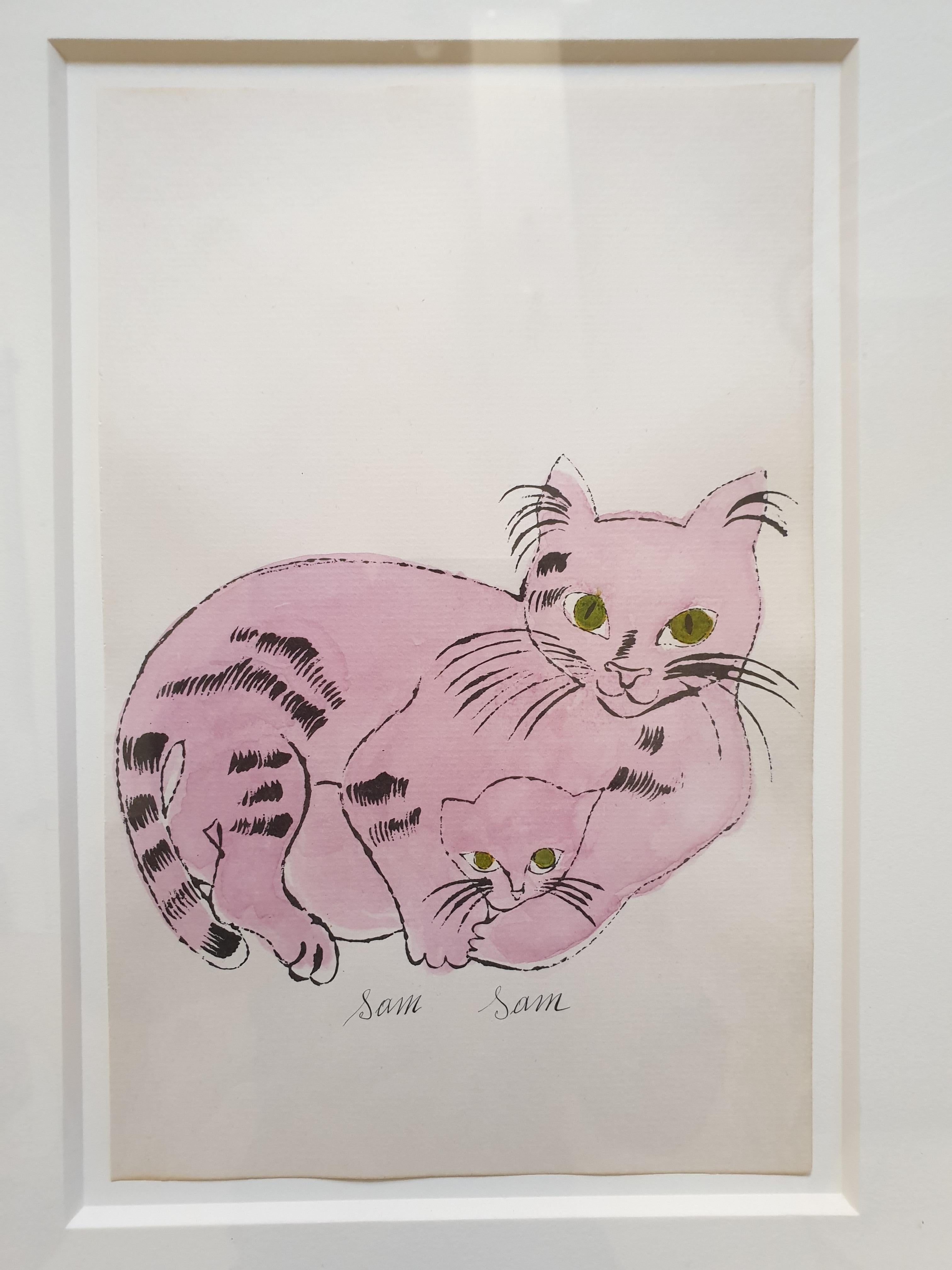Pink 'Sam Sam' from 25 Cats... Hand-Coloured lithograph with signed frontispiece - Art by Andy Warhol
