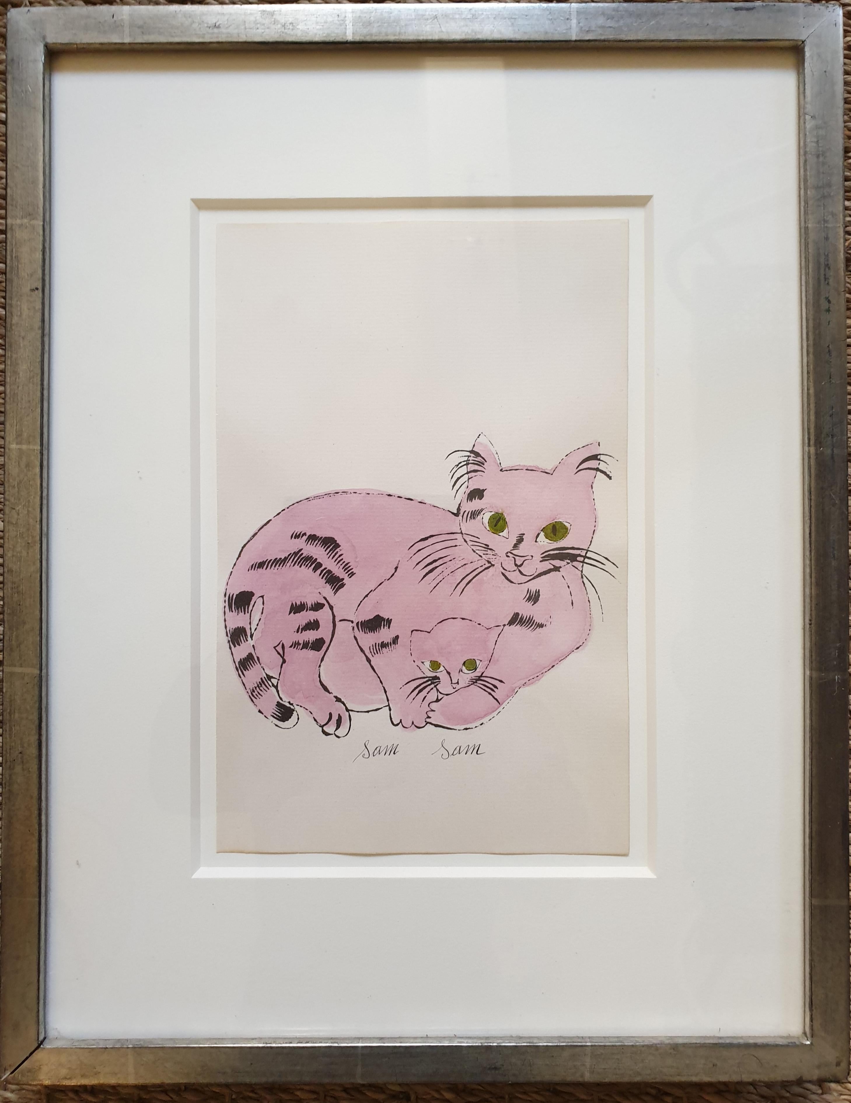 Andy Warhol Animal Art - Pink 'Sam Sam' from 25 Cats... Hand-Coloured lithograph with signed frontispiece