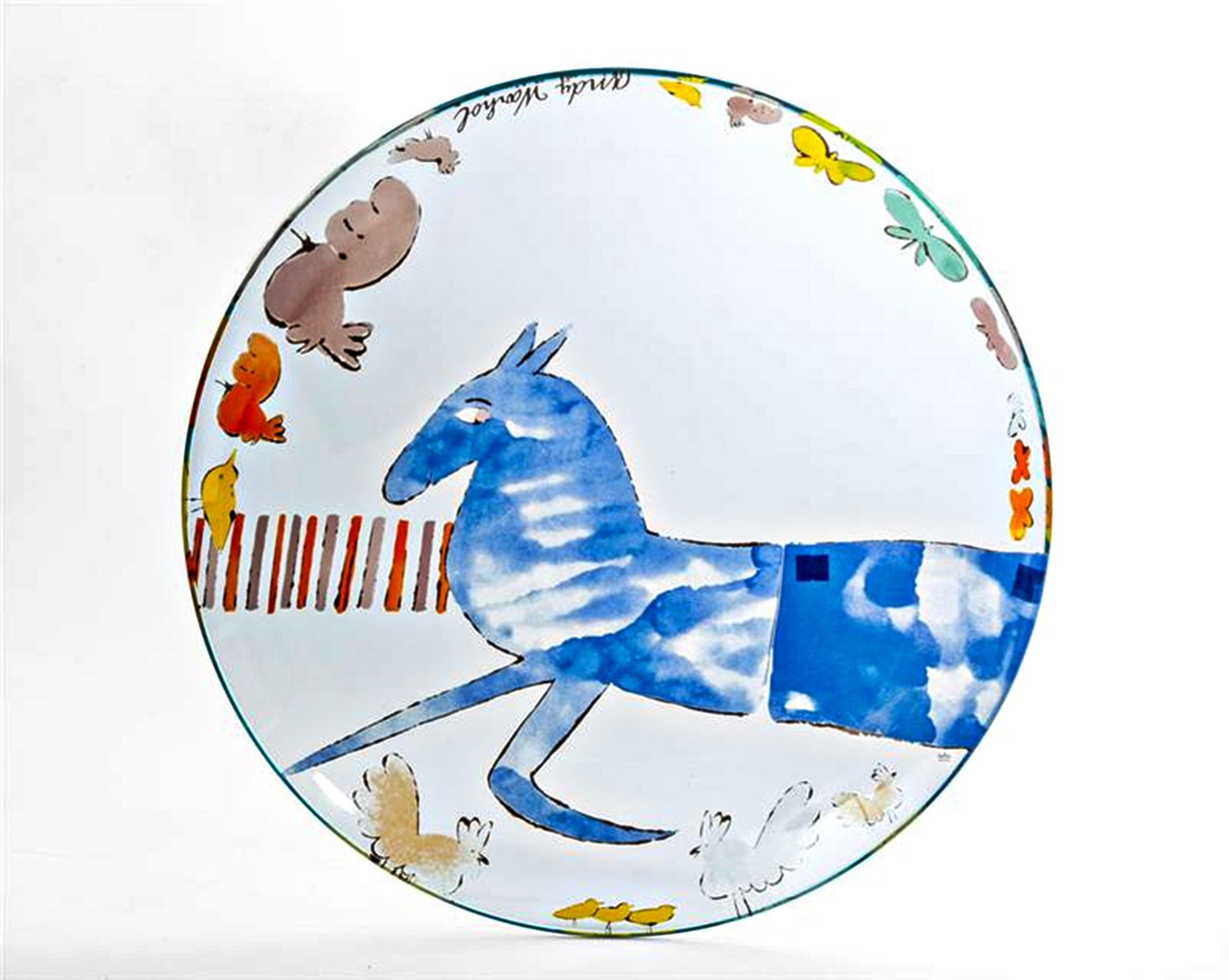 Raro XL Vintage Caballo azul. serigrafía sobre cuenco de cristal, Rosenthal para Andy Warhol en venta 3