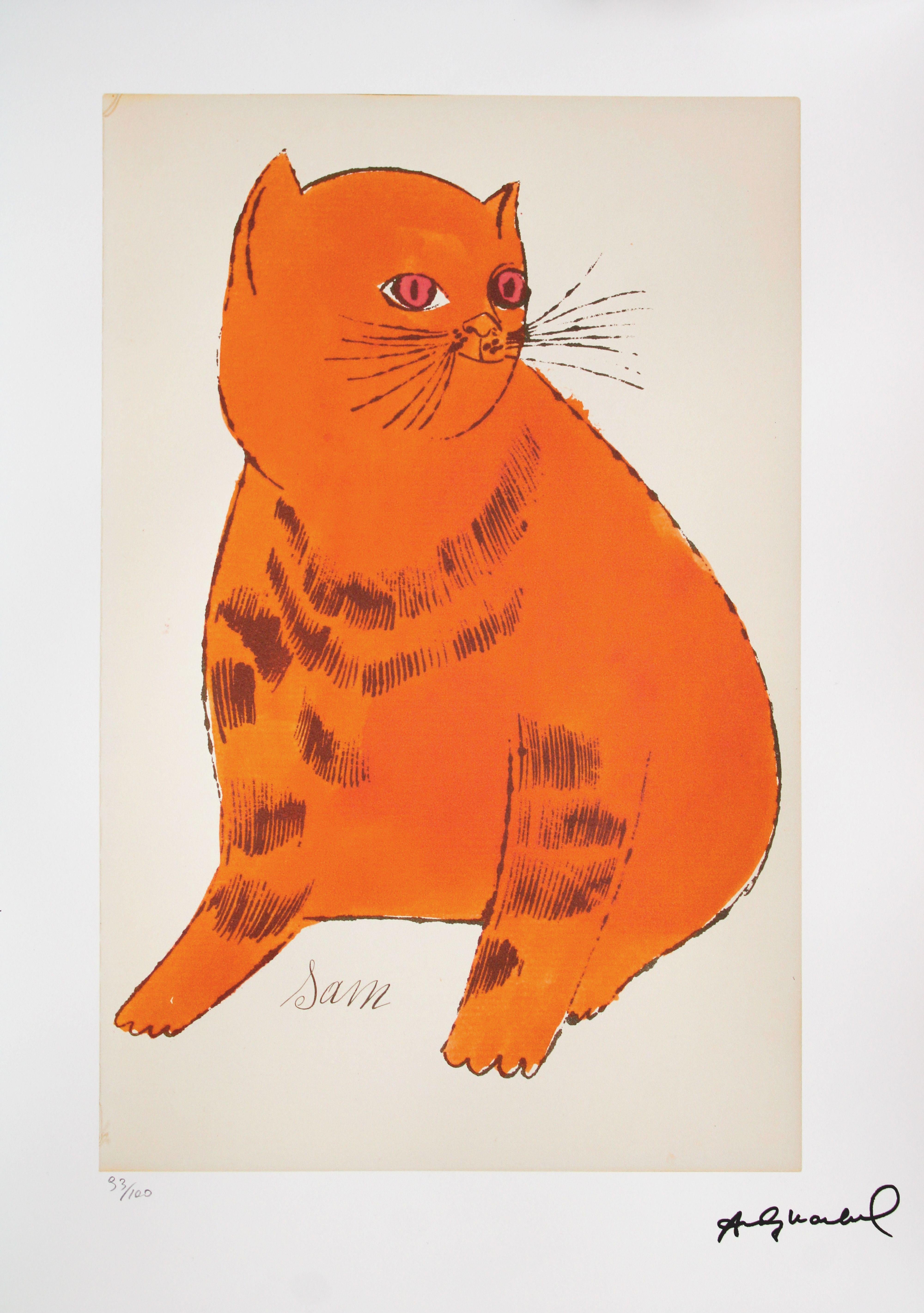 Red cat  93/100. Lithography, offset printing, imprint size 42x27. 5 cm - Print by Andy Warhol