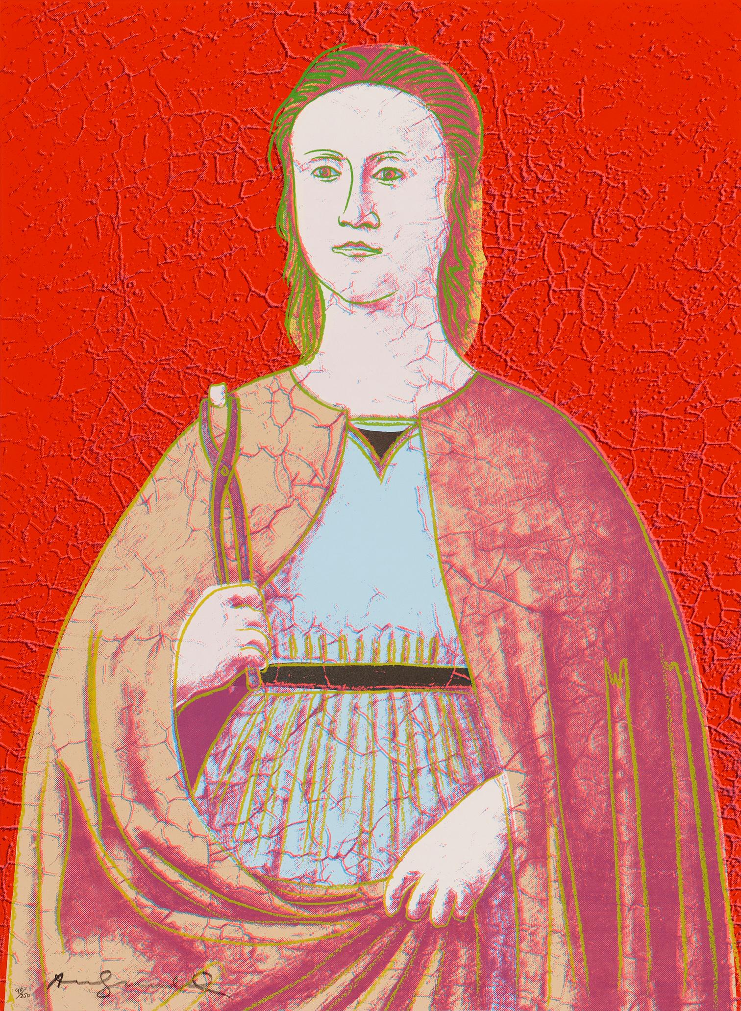 Saint Apollonia

By Andy Warhol

1984

Signed and numbered

Colour serigraph on Essex Offset Kid Finish

76 × 56 cm

Edition of 250