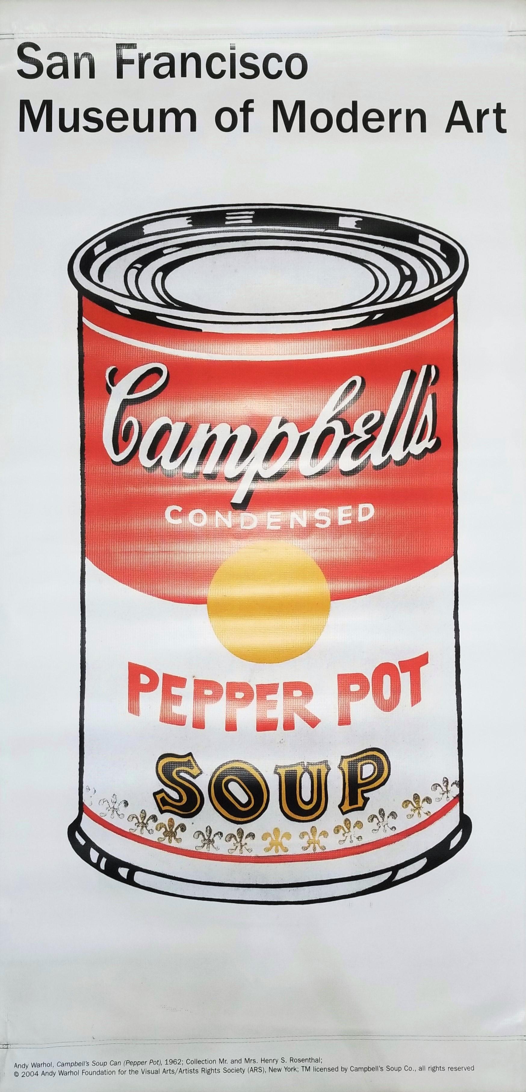 Artistics : (d'après) Andy Warhol (américain, 1928-1987)
Titre : "Musée d'art de San Francisco (Pepper Pot)"
Année : 2004
Support : Lithographie offset originale (recto-verso) sur vinyle, bannière de la rue du musée
Edition limitée :