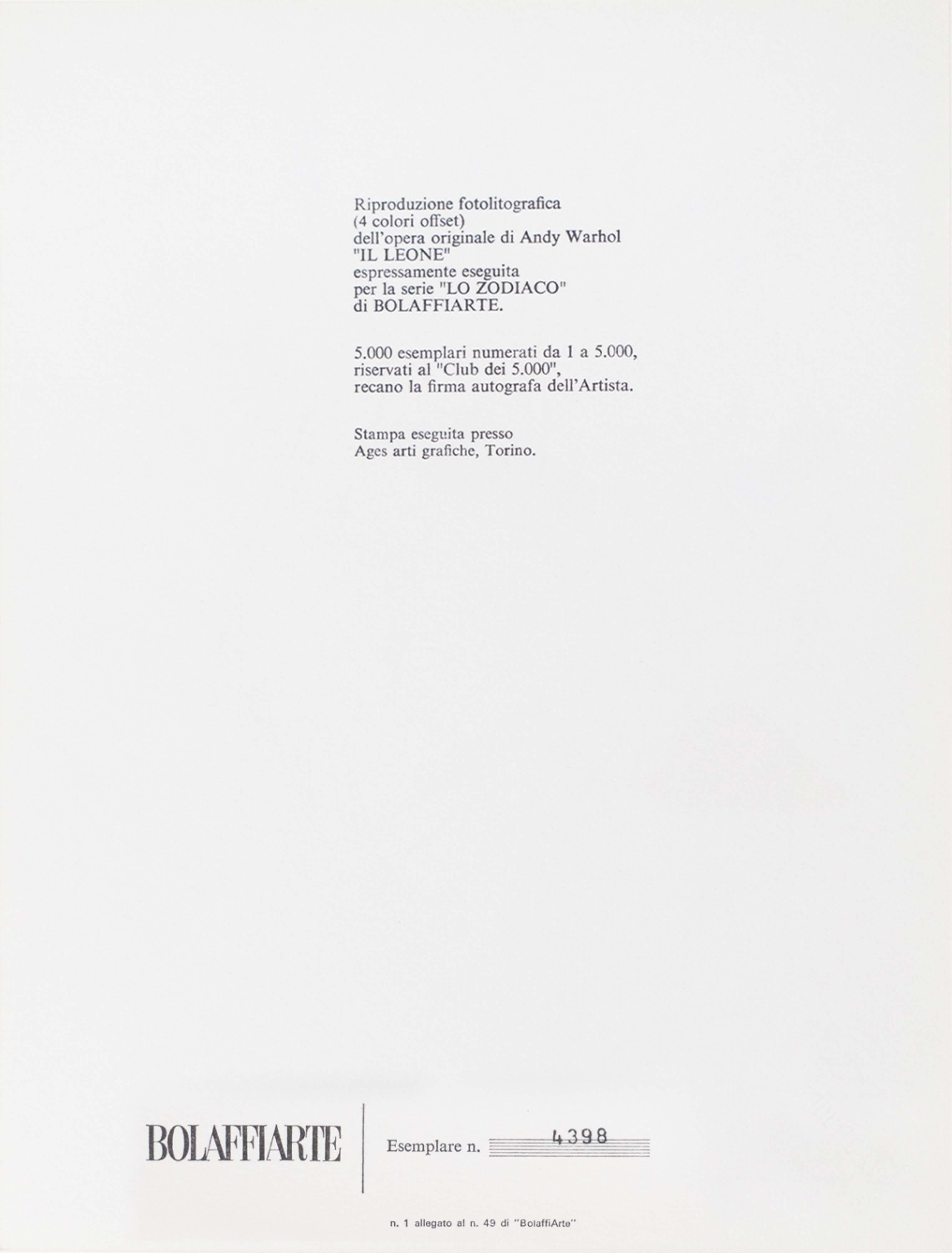 Der Löwe, 1975, Andy Warhol, Farblithographie, Tier, Löwe im Angebot 4