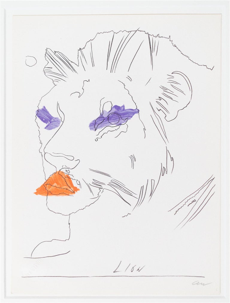 Four colors offset Photolithograph of the original work by Andy Warhol
"THE LION" expressly executed
for the series "LO ZODIACO" for "BOLAFFI ARTE".
5,000 copies numbered from 1 to 5,000,
reserved for the "Club dei 5.000".
bear the artist's