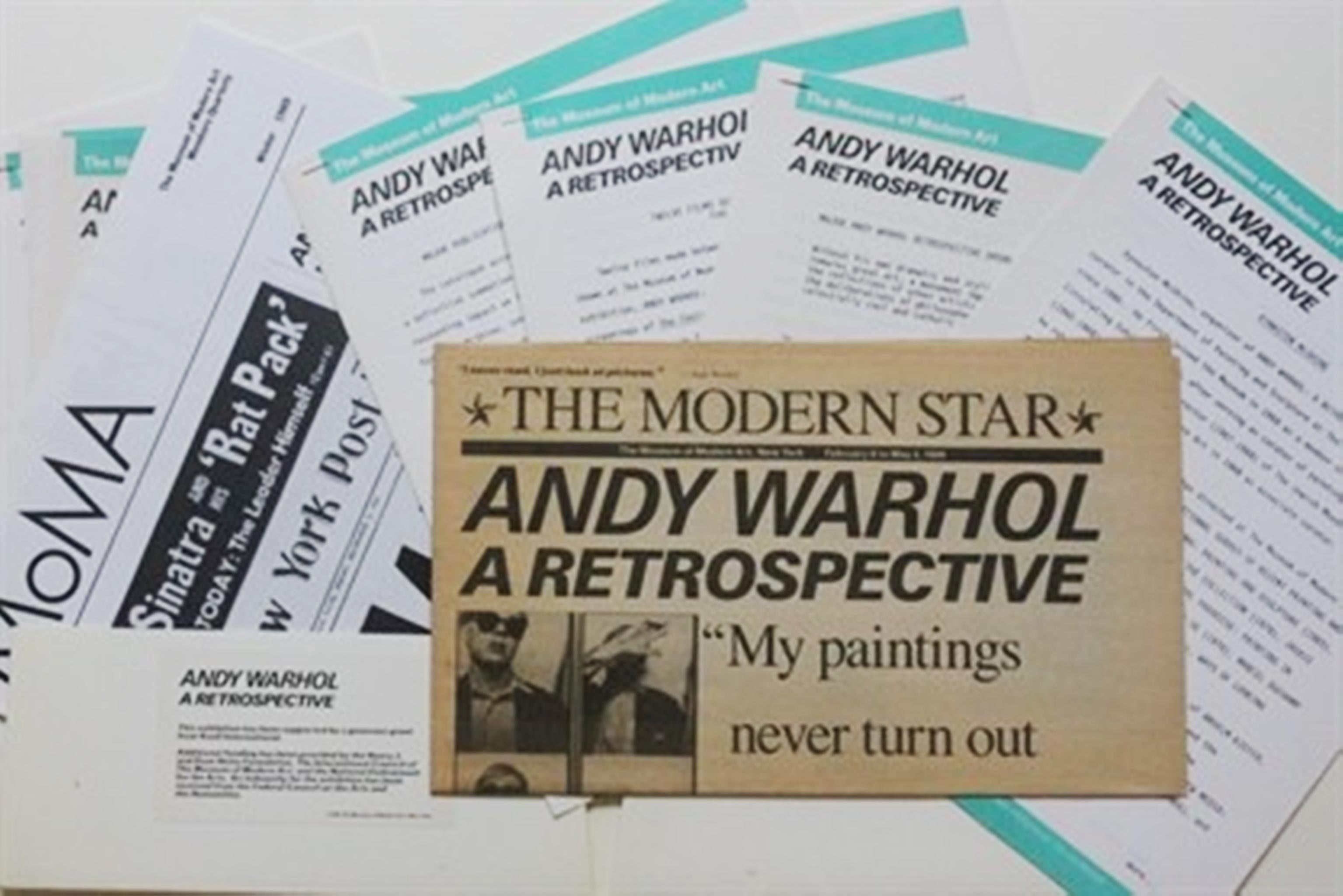 Vintage Museum Press Kit (MOMA)
Offset Lithograph brochures, press releases, magazines and a bookmark
12 x 9 inches
Unframed
Andy Warhol Retrospective, February 6 to May 2, 1989, the Museum of Modern Art
It was made available exclusively to the