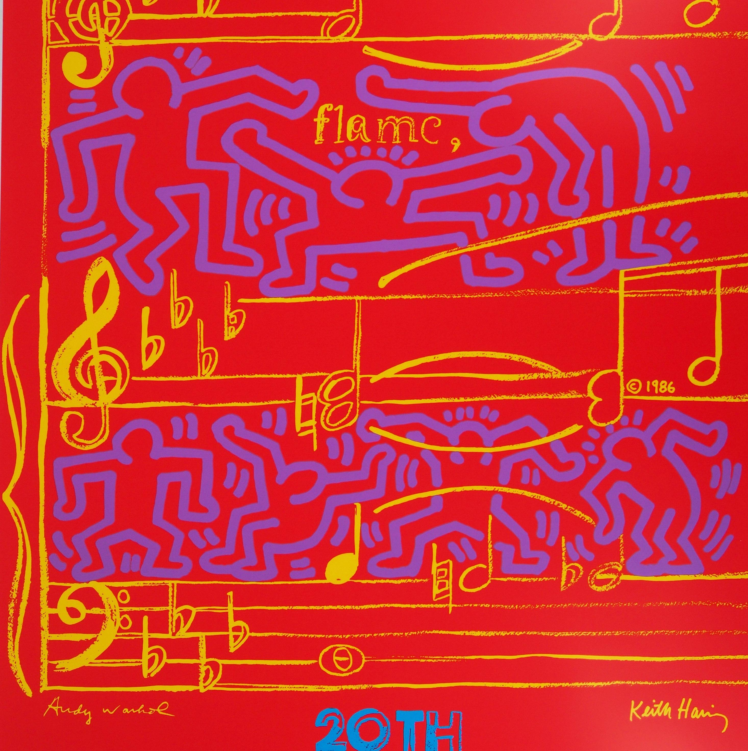 WARHOL & HARING - Jazz, Bailando sobre la partitura - Póster serigrafiado, Montreux - Figurative Print Rojo de Andy Warhol