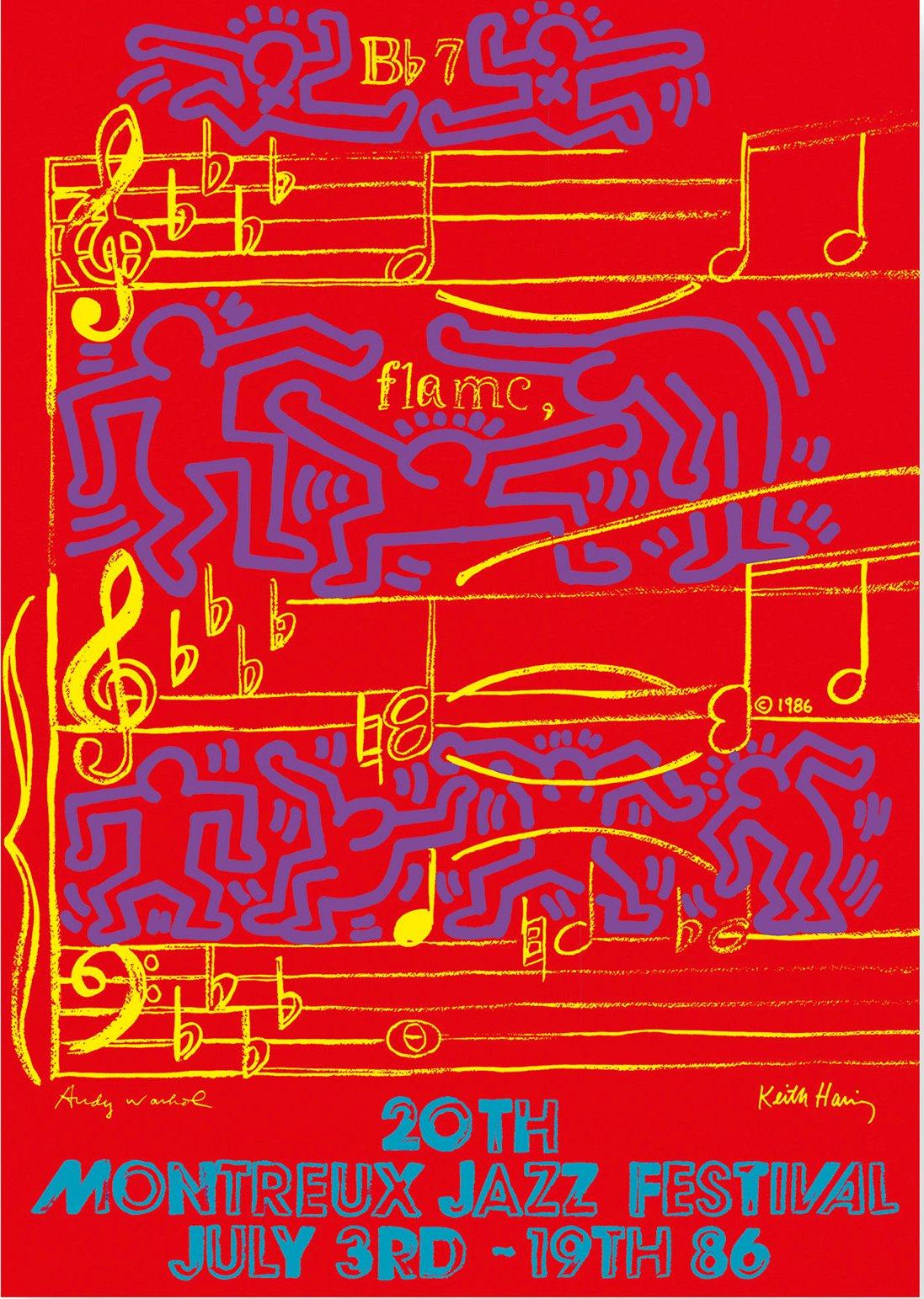 Figurative Print de Andy Warhol - WARHOL & HARING - Jazz, Bailando sobre la partitura - Póster serigrafiado, Montreux