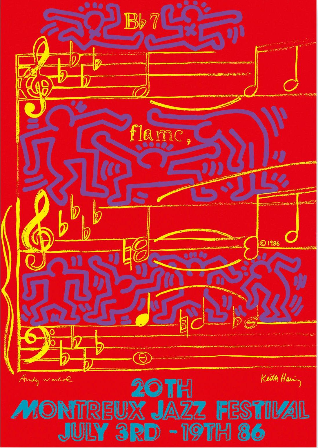 Andy Warhol Figurative Print - WARHOL & HARING - Jazz, Dancing on Music Sheet - Screenprint Poster, Montreux