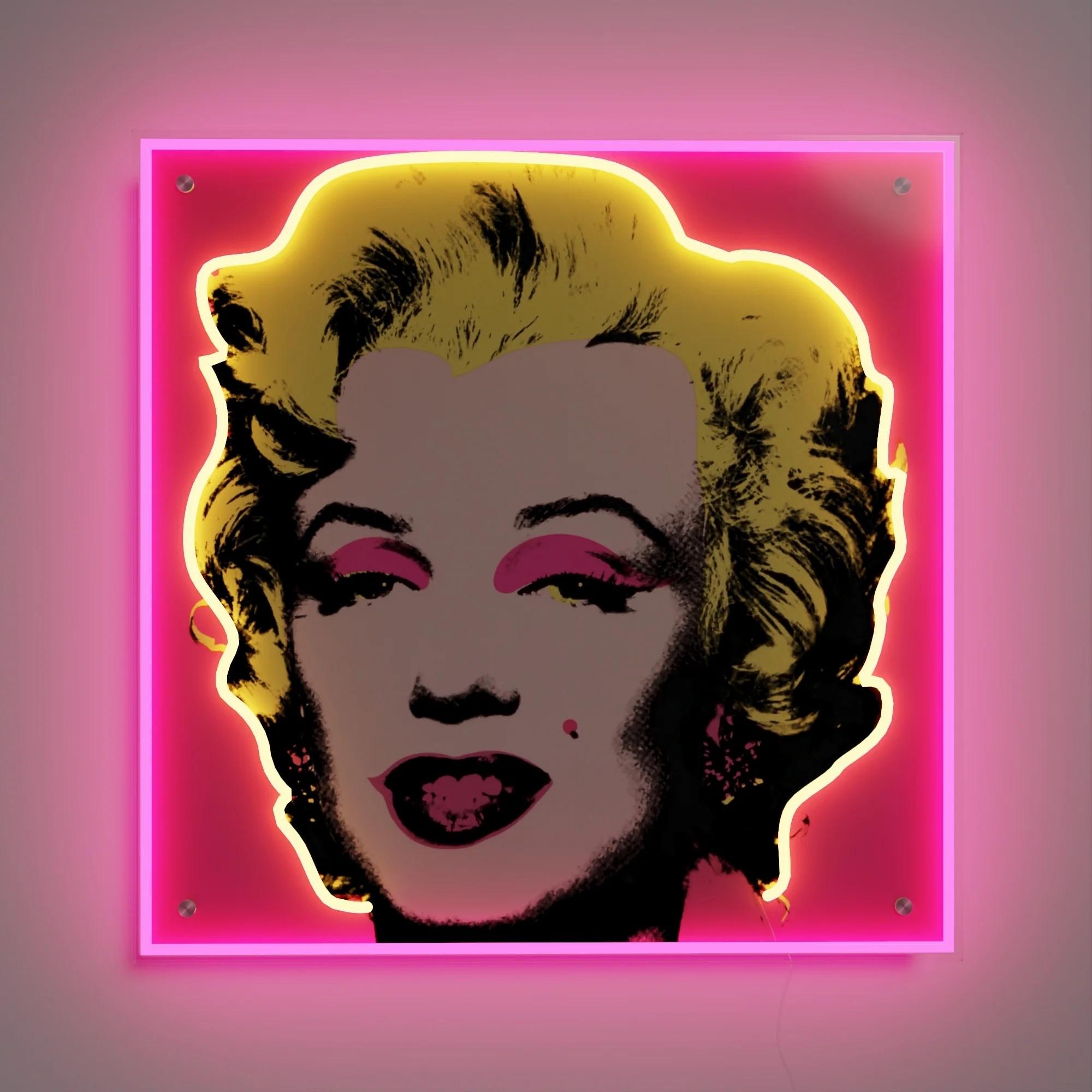 Andy Warhol Portrait Print - Yellowpop Marilyn Monroe (Pink) Neon Wall Hanging, Foundation Authorized, 39/500