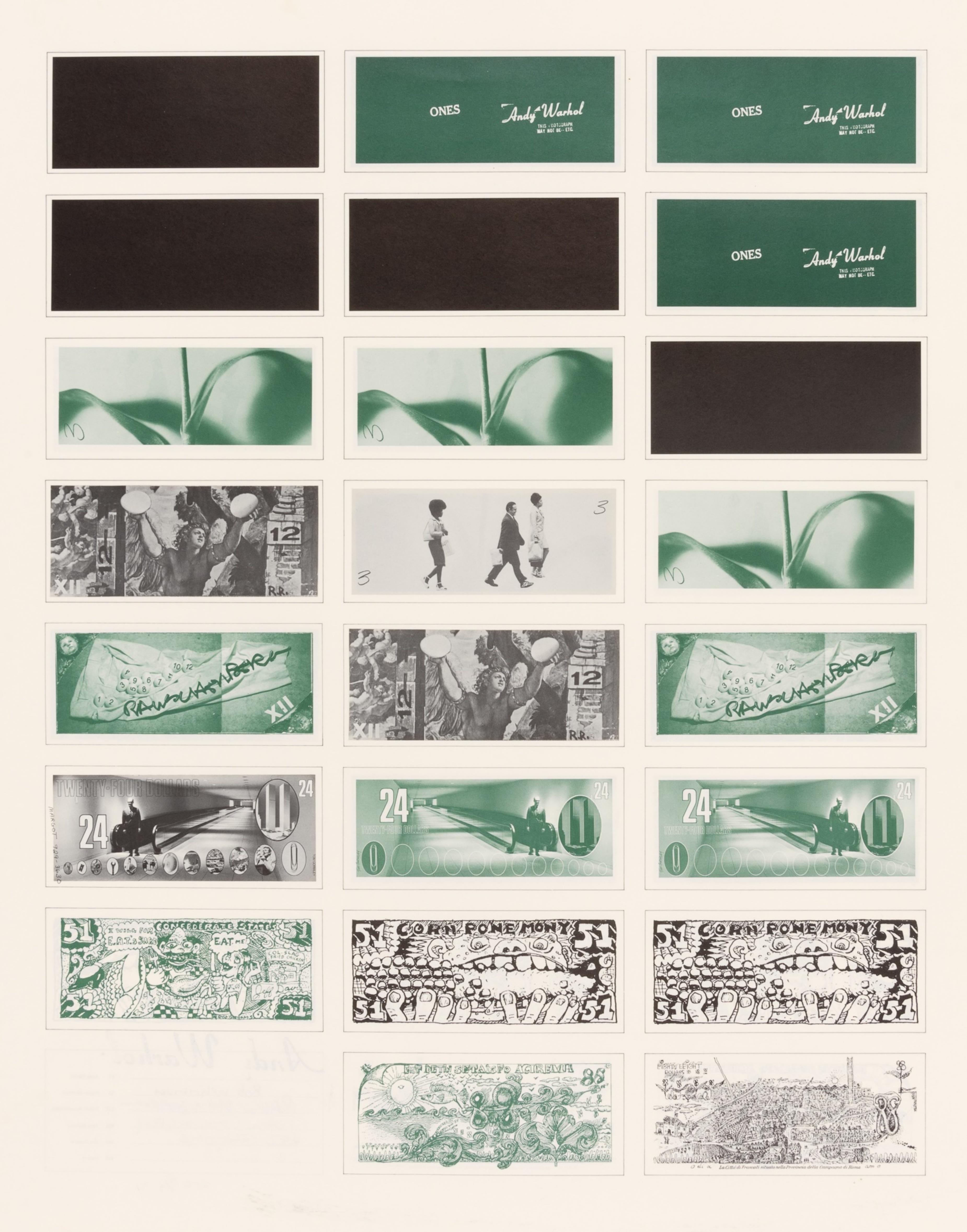 ART CASH, double-sided Andy Warhol, Robert Rauschenberg, Marisol, Red Grooms S/N - Print by Andy Warhol, Robert Whitman, Robert Rauschenberg, Red Grooms, Marisol and Tom Gormley