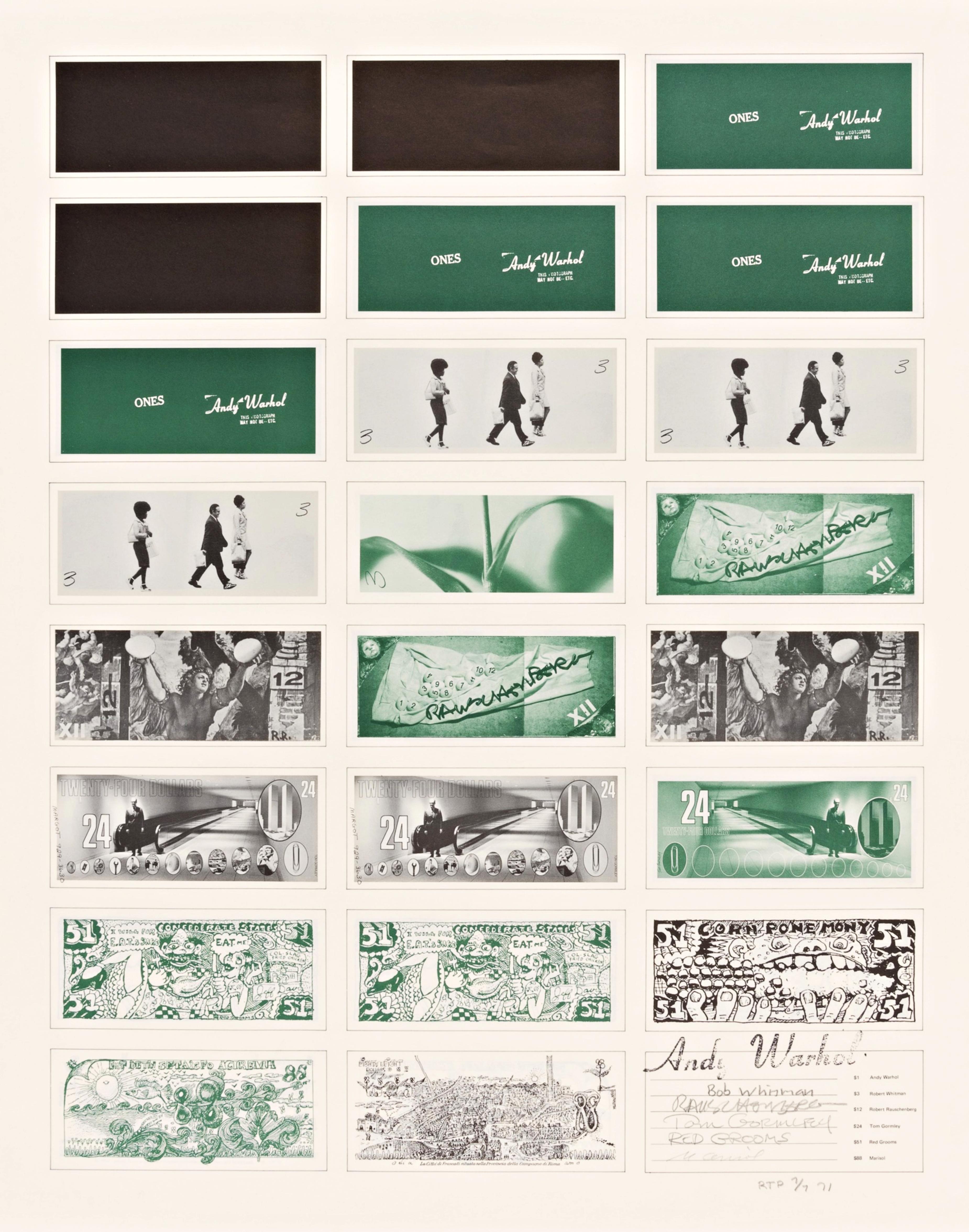 ART CASH, double-sided Andy Warhol, Robert Rauschenberg, Marisol, Red Grooms S/N