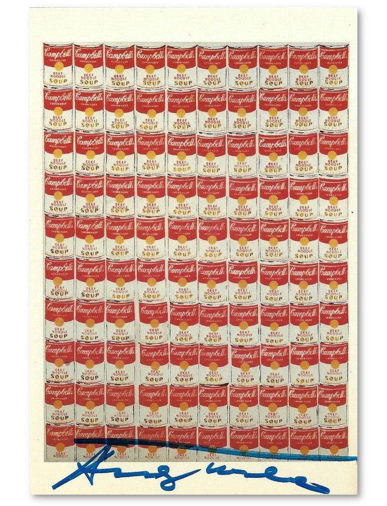 A signed postcard featuring Warhol's famous 1962 artwork '100 Cans'
Andy Warhol was one of the most important artists of the 20th century.

As one of the founding members of the Pop Art movement, he was a central figure in a scene which including