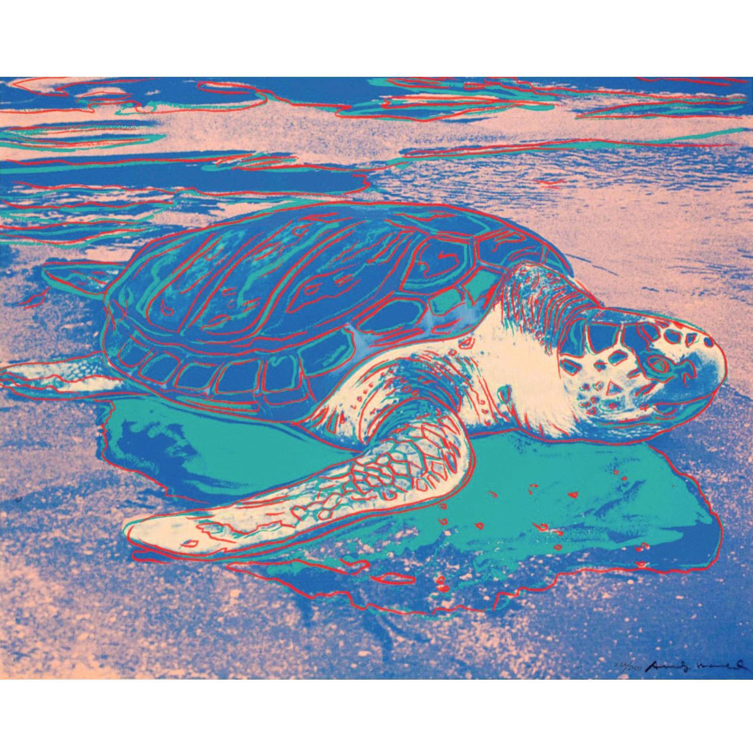 Turtle screenprint in colors by Andy Warhol 1985, on Lenox Museum Board, signed in pencil, numbered 234/250 (there were also fifty artist's proofs), printed by Rupert Jasen Smith, New York, with his blindstamp and the artist’s copyright stamp on the