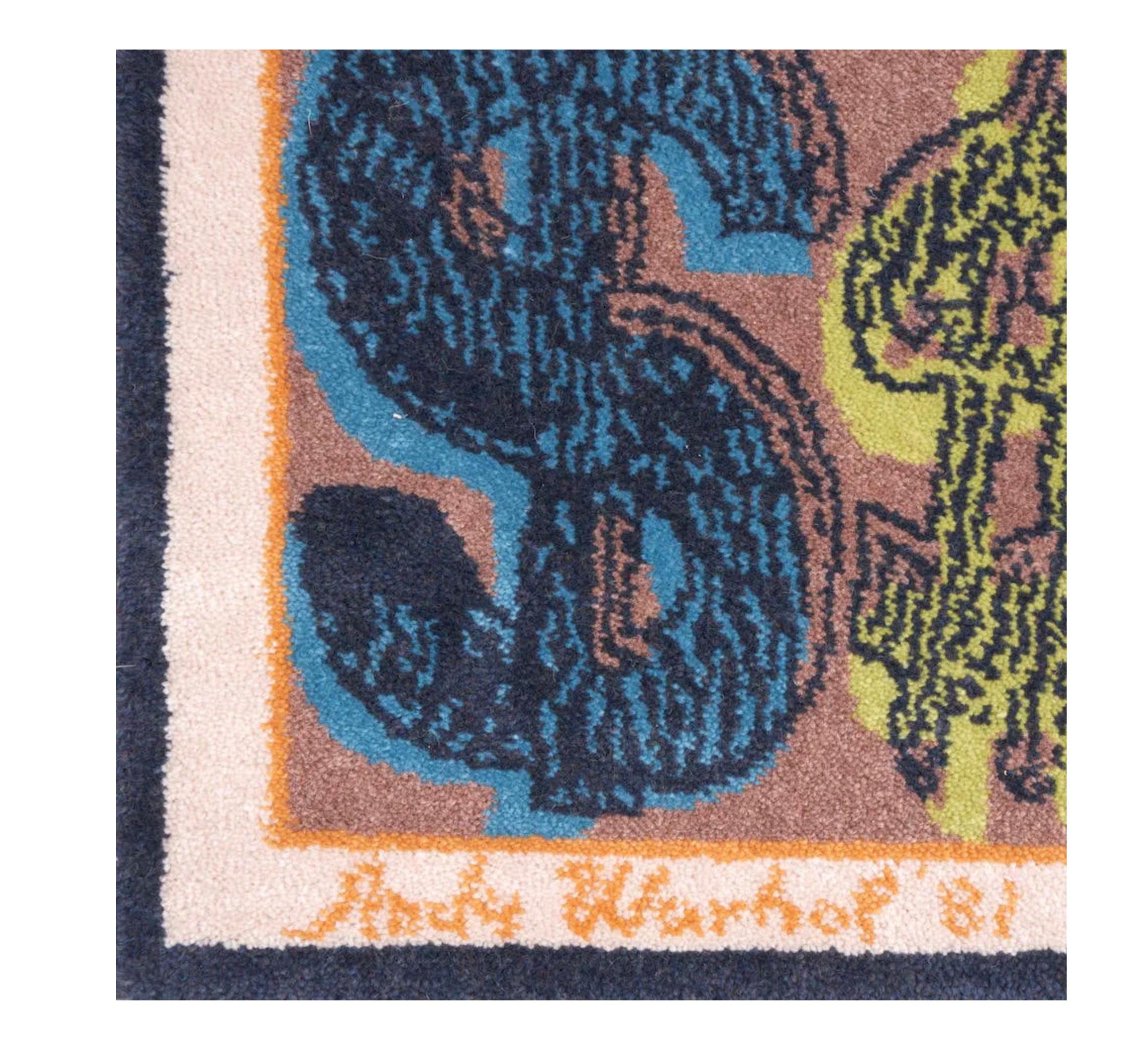 ' DOLLAR SIGN ' Rug after Andy Warhol
Denmark,Ege Axminster, dated 1981
Wool pile/limited edition  of whicj this is number 164.
paper label ,woven artist's signature 
