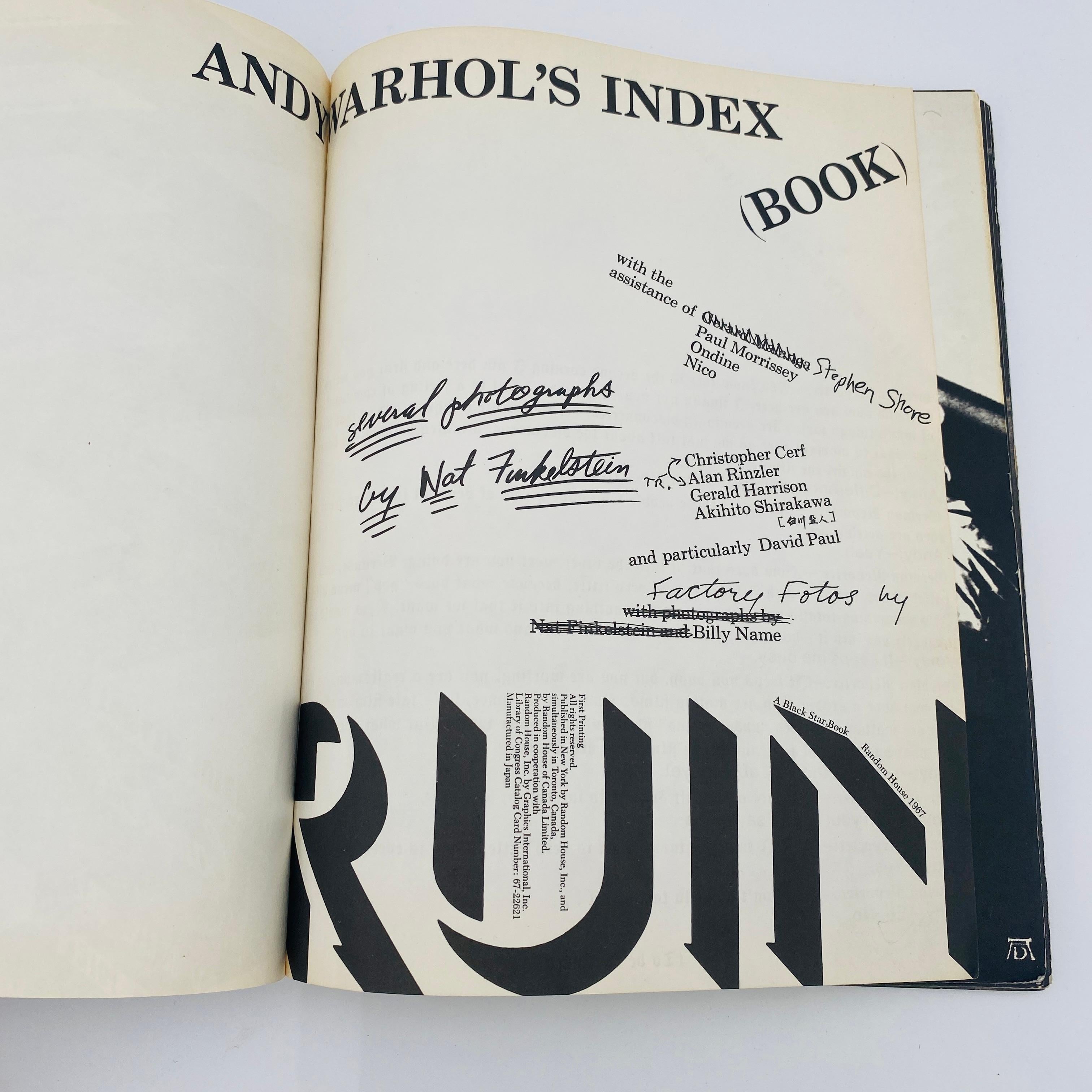 Postmoderne Index d'Andy Warhol (livre), première impression 1967 en vente