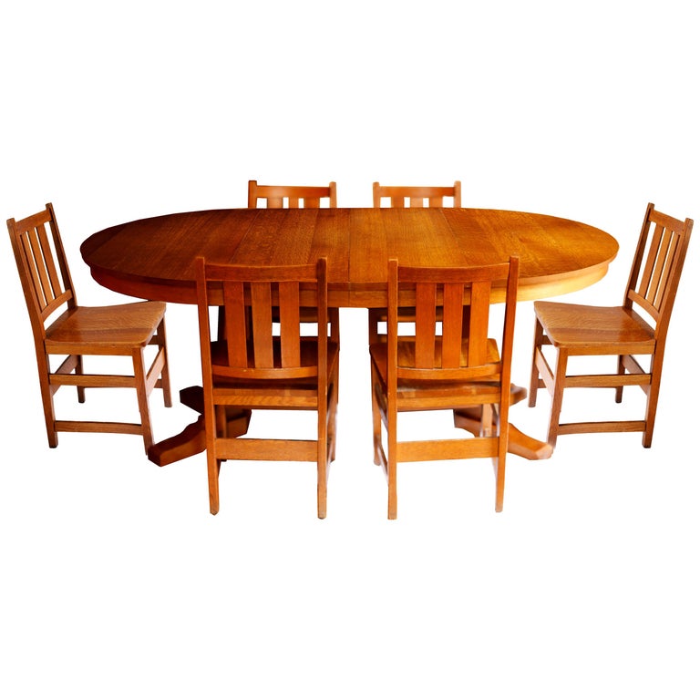 Andy Warhol S Six Stickley Dining Chairs From The Factory And Extending Table For At 1stdibs Six Stickley Dining Chairs, Stickley Round Table