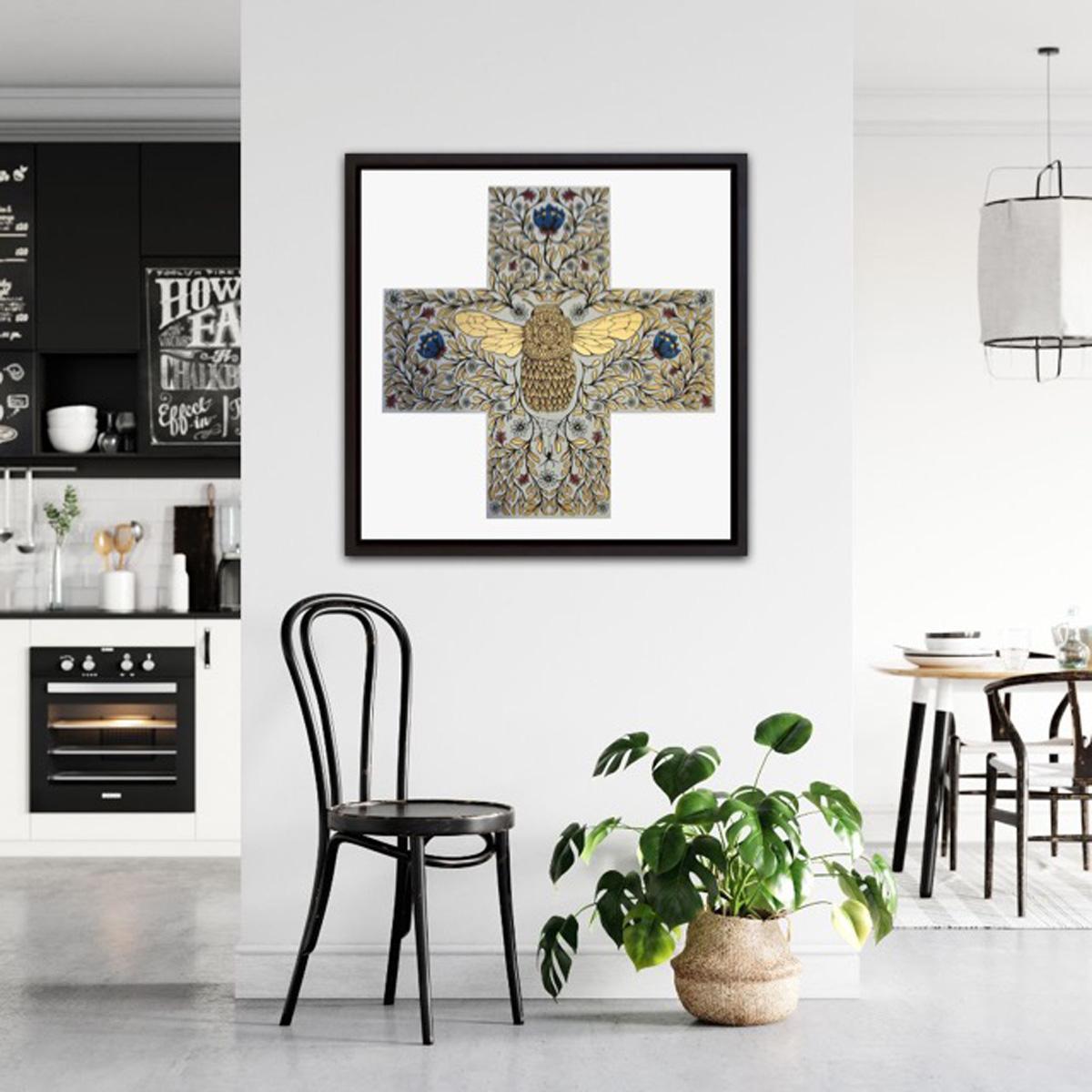 Bee (Large), Andy Wilx, Animal Print, Gold and Blue Art, Bee Print, Cross Art For Sale 10