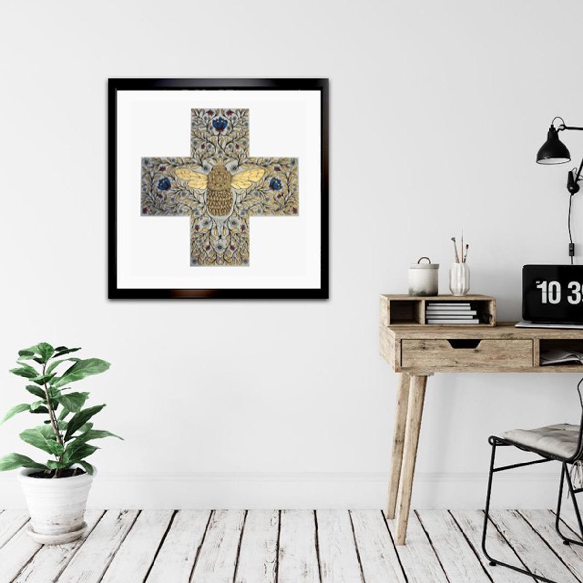 Bee (Large), Andy Wilx, Animal Print, Gold and Blue Art, Bee Print, Cross Art For Sale 11
