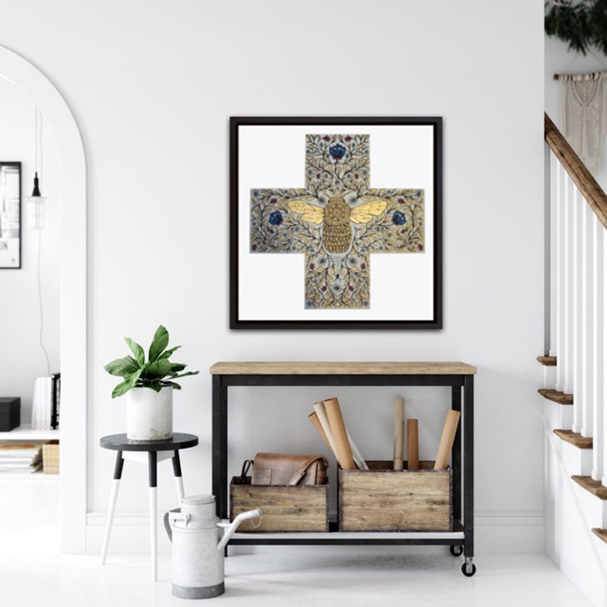 Bee (Large), Andy Wilx, Animal Print, Gold and Blue Art, Bee Print, Cross Art For Sale 1