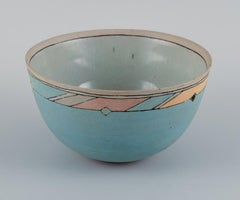 Ane-Katrine von Bülow. Unique bowl in turquoise with geometric fields.