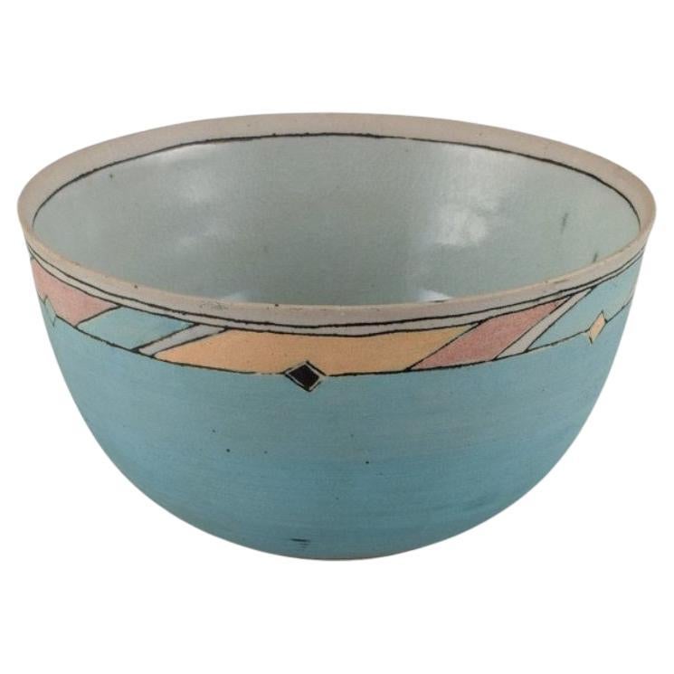 Ane-Katrine von Bülow. Unique bowl in turquoise with geometric fields. For Sale