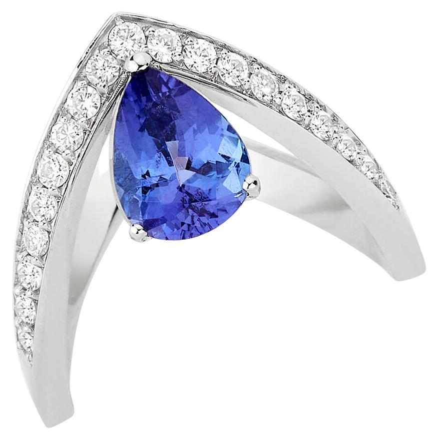 Anel Gota de Tanzanita e Diamantes en vente