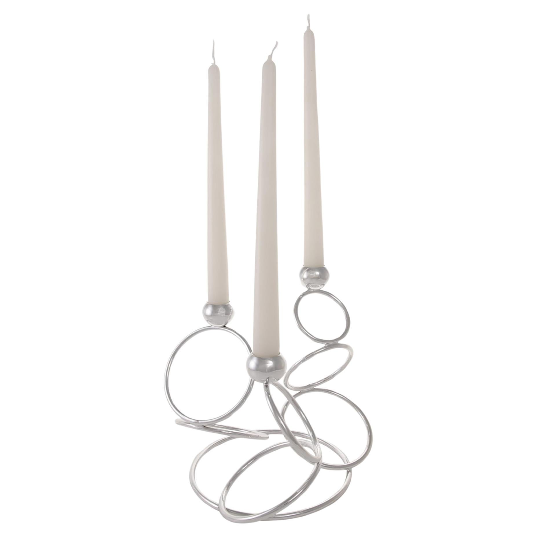 Anelli 3-Arm Silvery Candelabra by Itamar Harari For Sale