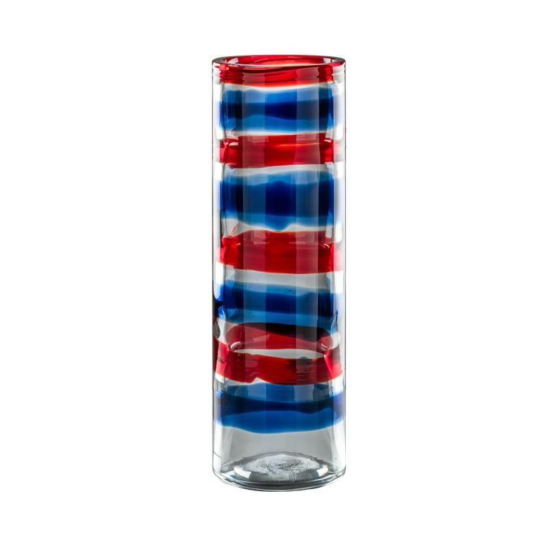 Anelli Crystal Glass with Marine Blue & Red Bands by Venini Riedizione For Sale