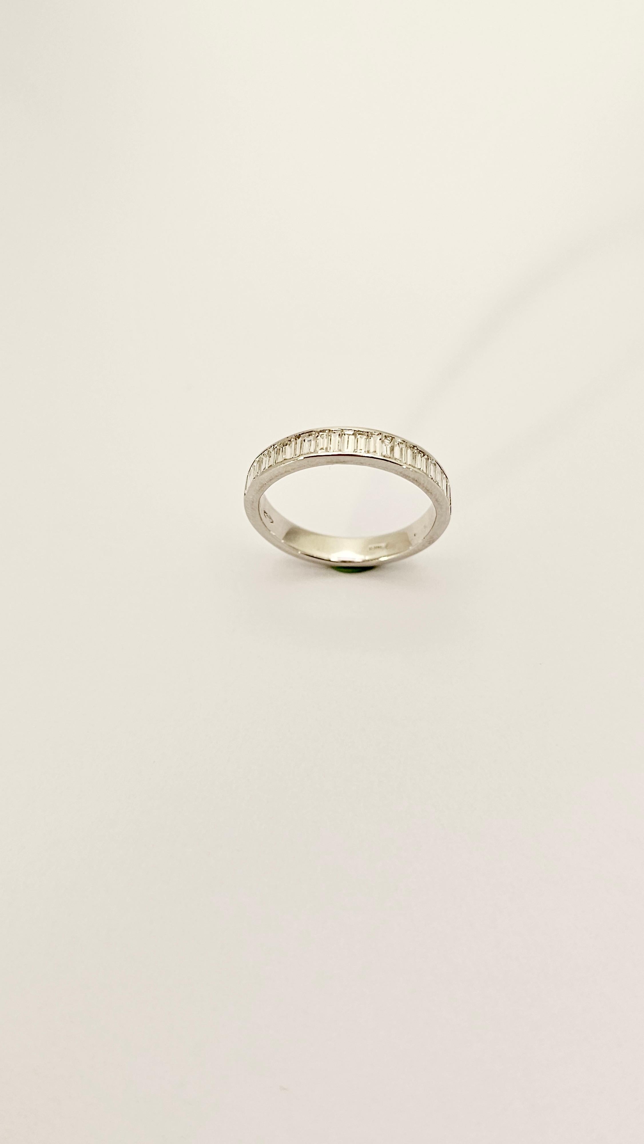 Contemporary Band Ring with Baguette Cut Diamonds in 18KT White Gold For Sale