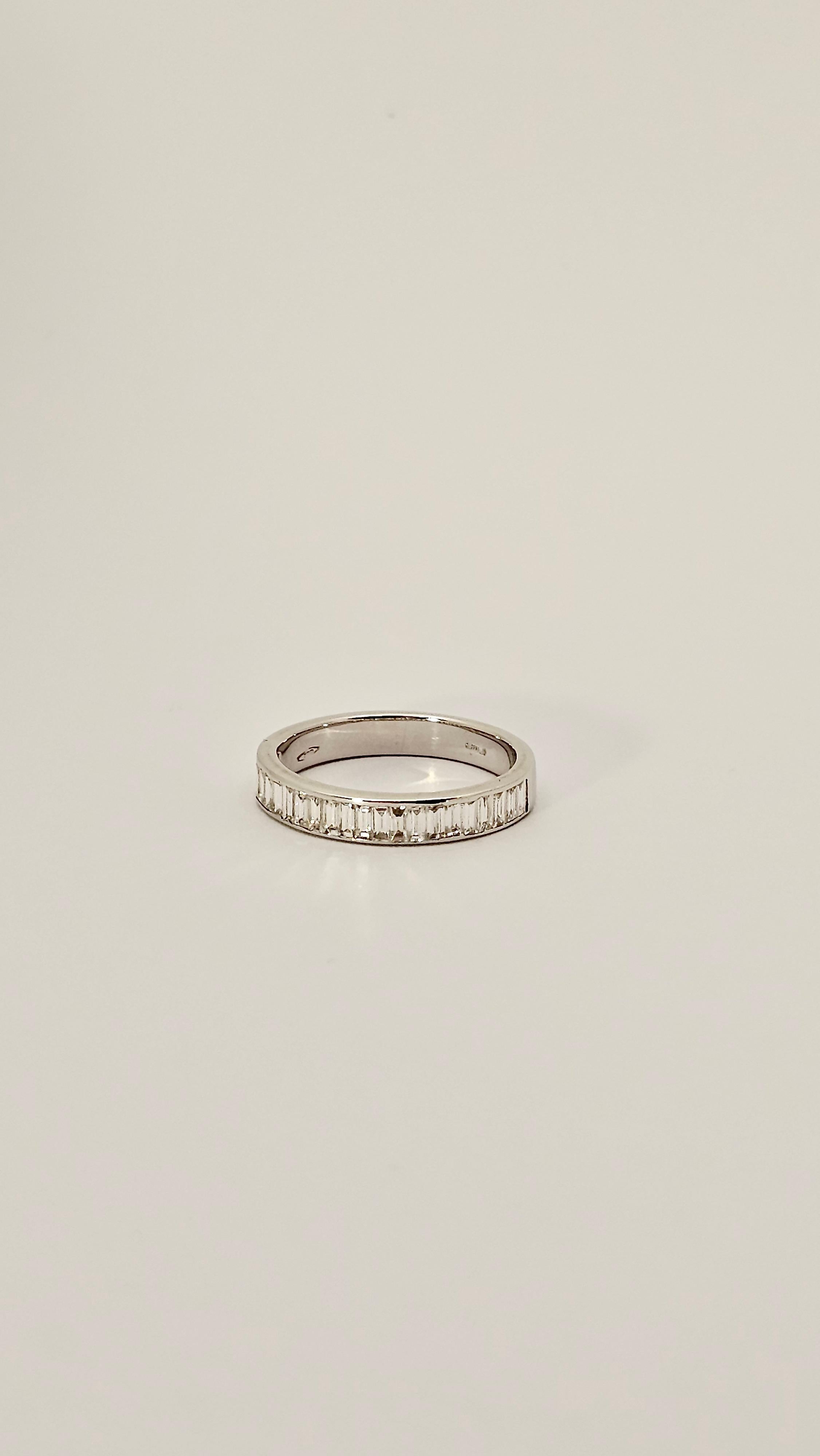 Women's or Men's Band Ring with Baguette Cut Diamonds in 18KT White Gold For Sale