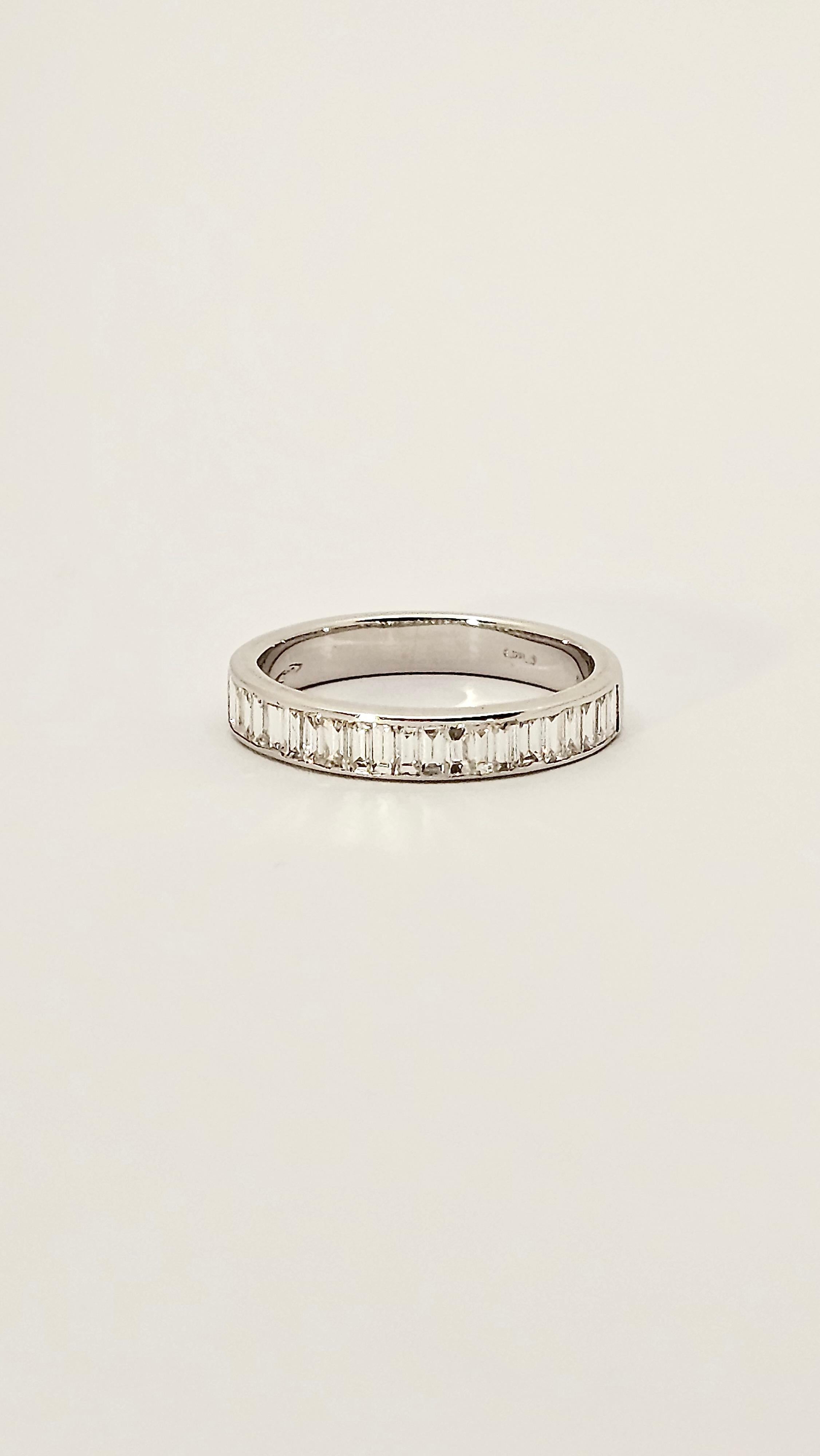 Band Ring with Baguette Cut Diamonds in 18KT White Gold For Sale 1